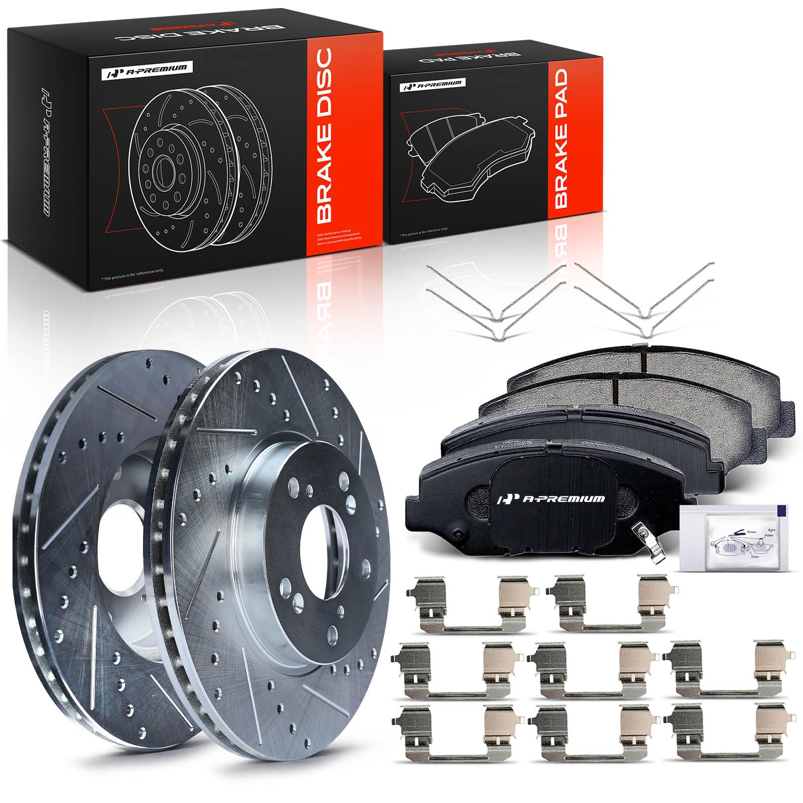 A-Premium brake kit staged in garage to illustrate practical use