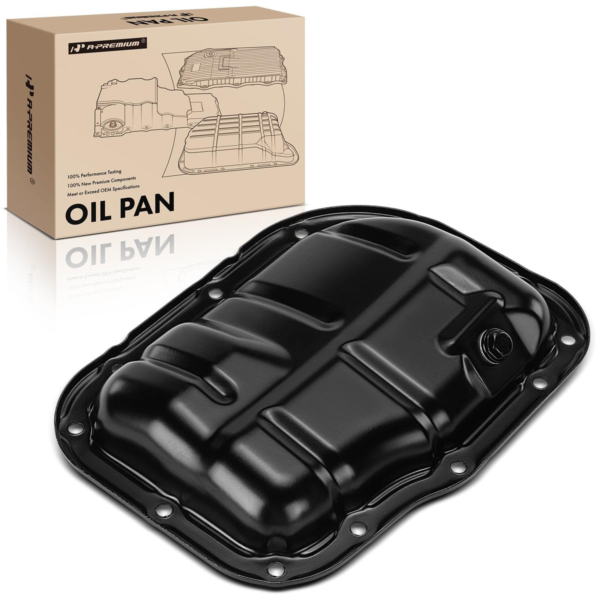 A-Premium lower oil pan front view showing fitment and robust construction benefit