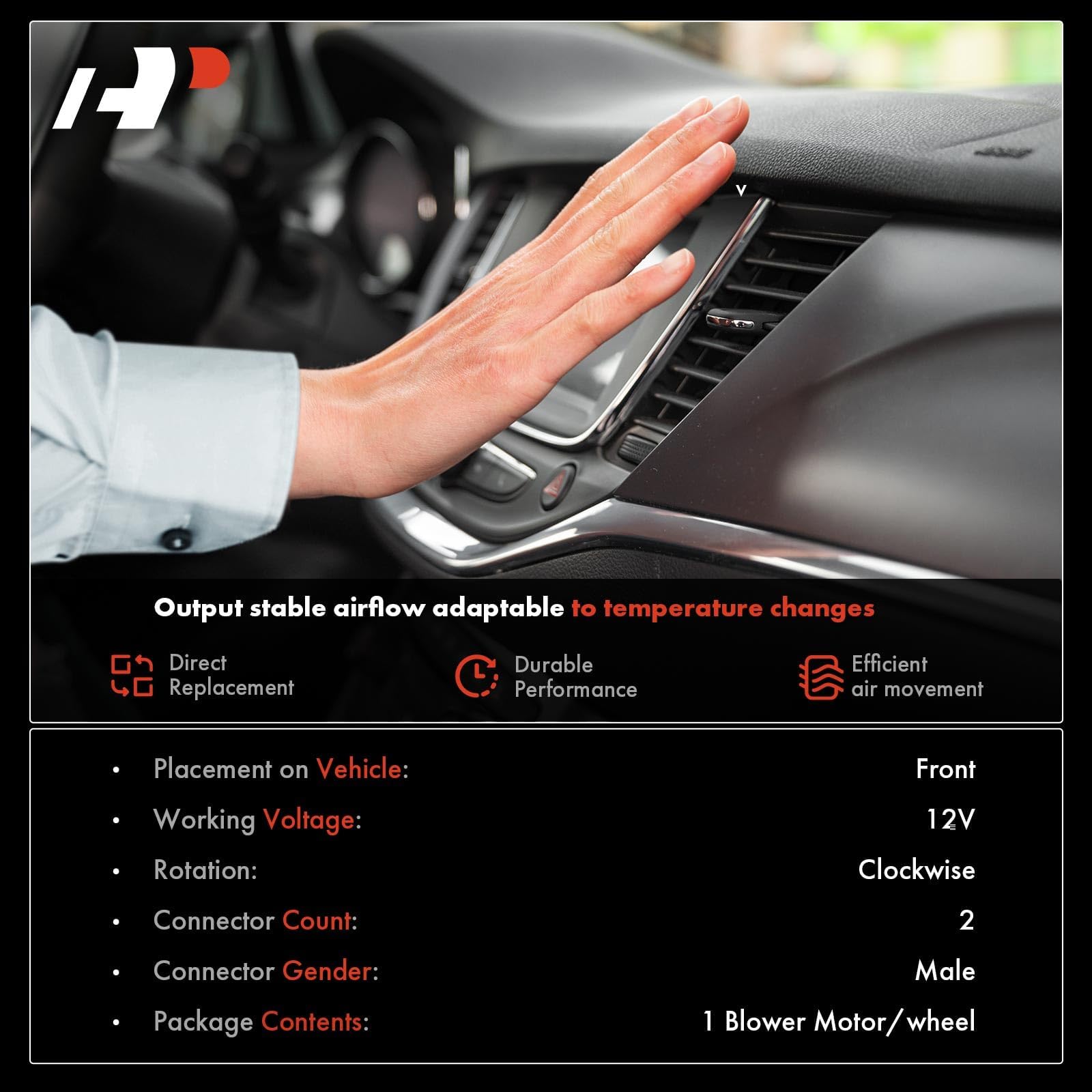 A-Premium motor label and connector showing plug-and-play convenience