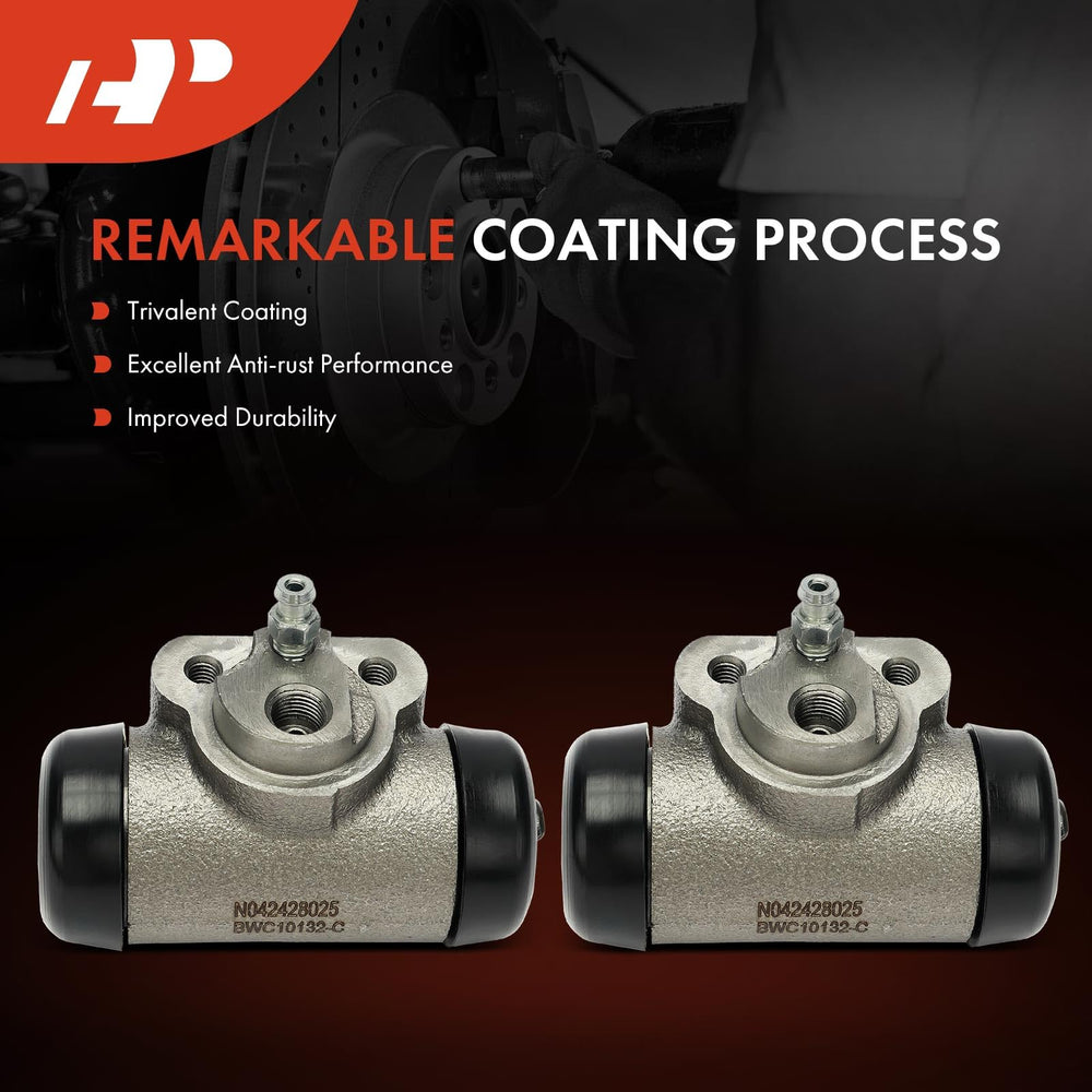 A-Premium wheel cylinder mounted on axle next to ruler for accurate size comparison benefit