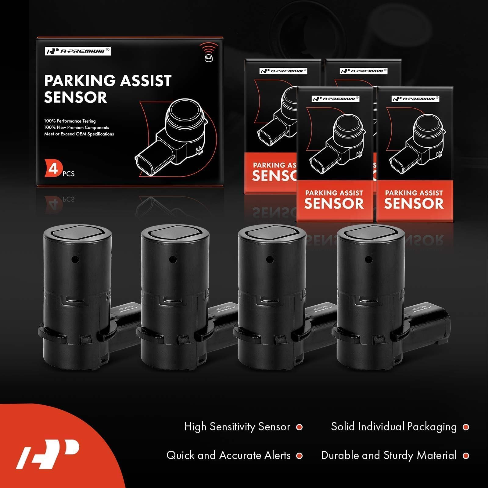 A-Premium pack of four sensors ready to replace all rear bumper units efficiently