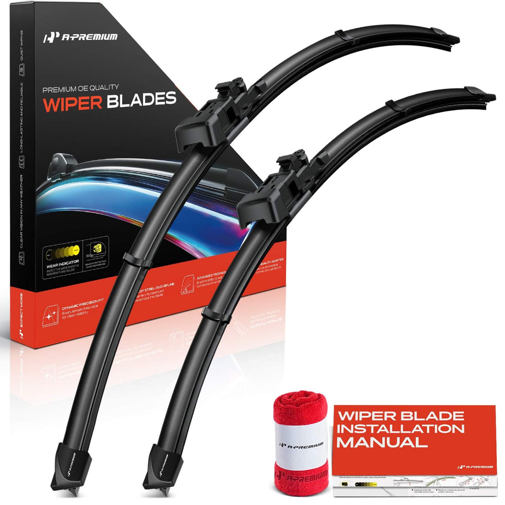 A-Premium package contents laid out: two blades, towel, manual