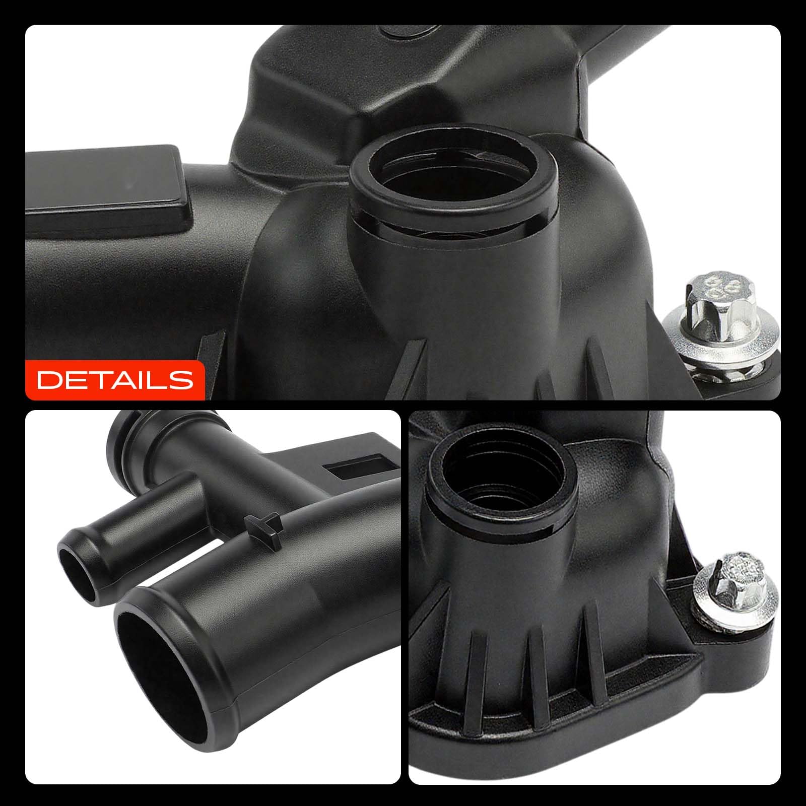 A-Premium retail packaging box protecting the thermostat housing during shipping and storage