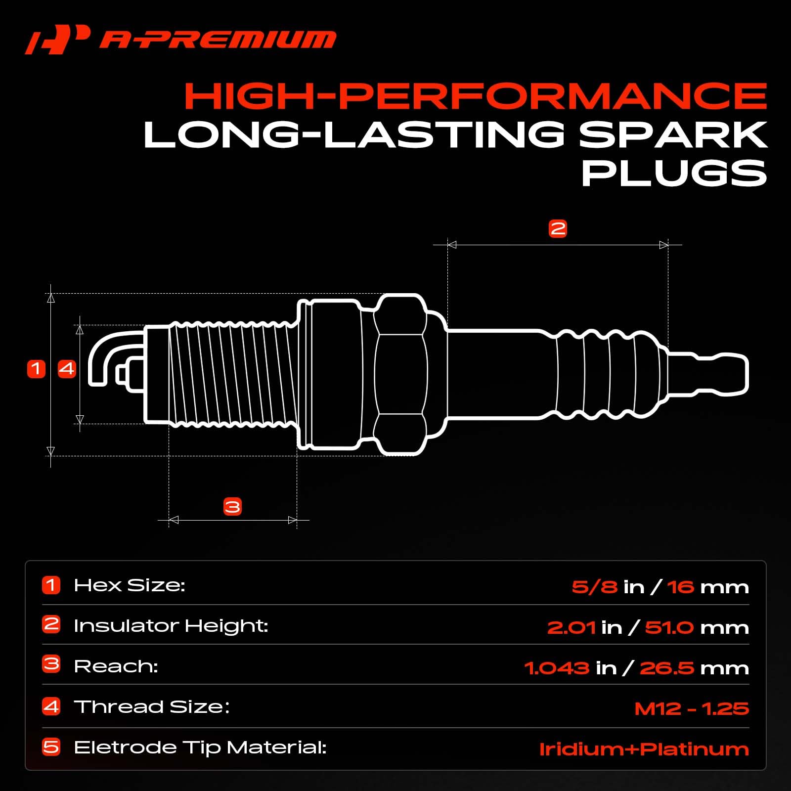 A-Premium side profile of plug showing durable platinum core