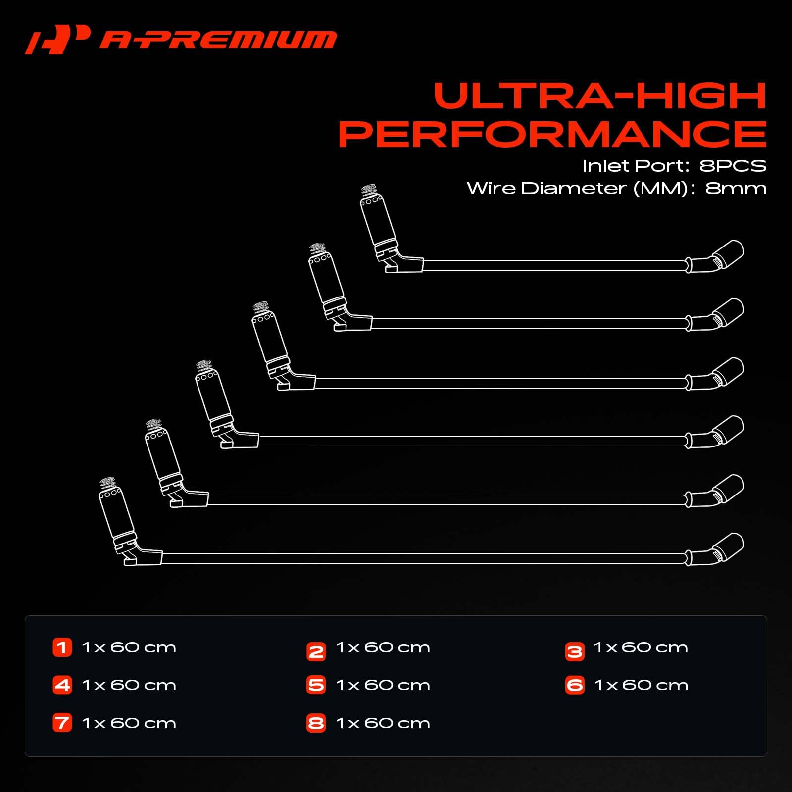 A-Premium plugs and wires layout arranged to show full kit completeness and organized replacement