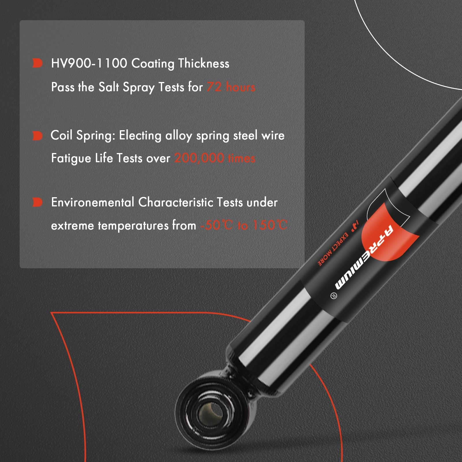 A-Premium rear shock dimensions scale showing extended and compressed lengths