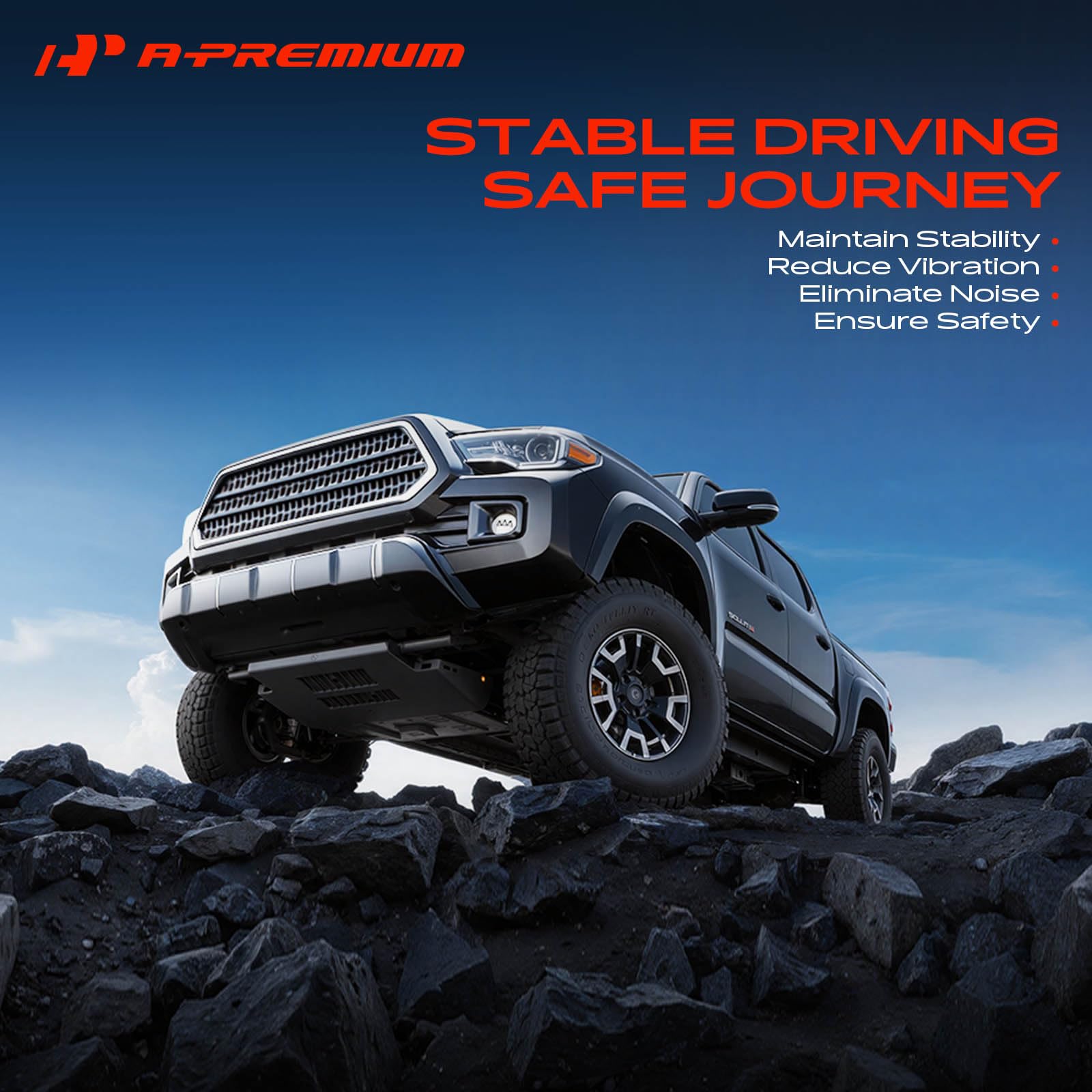 A-Premium mount pictured in car rear area showing quieter ride benefit