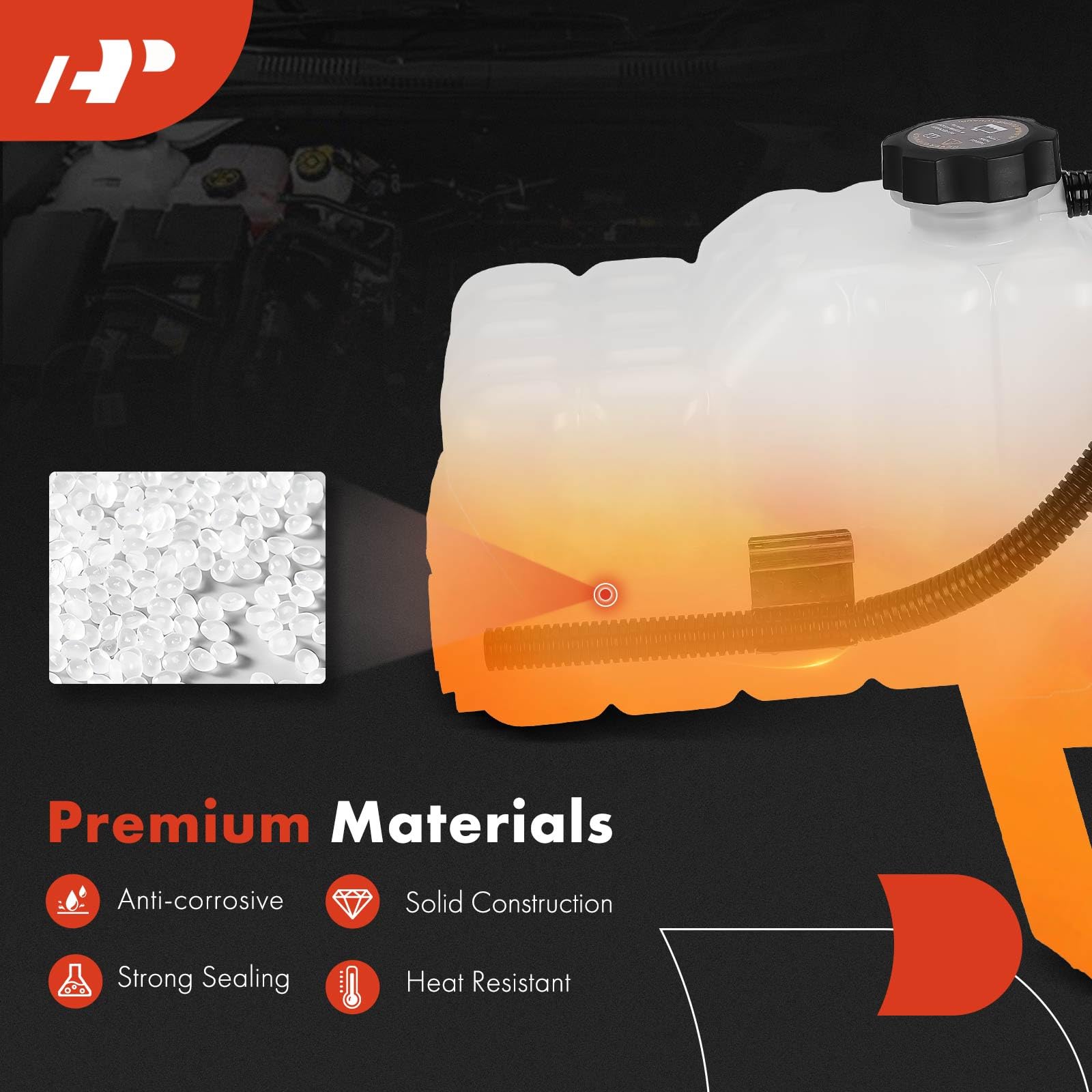 A-Premium reservoir installed in engine bay demonstrating direct-fit replacement