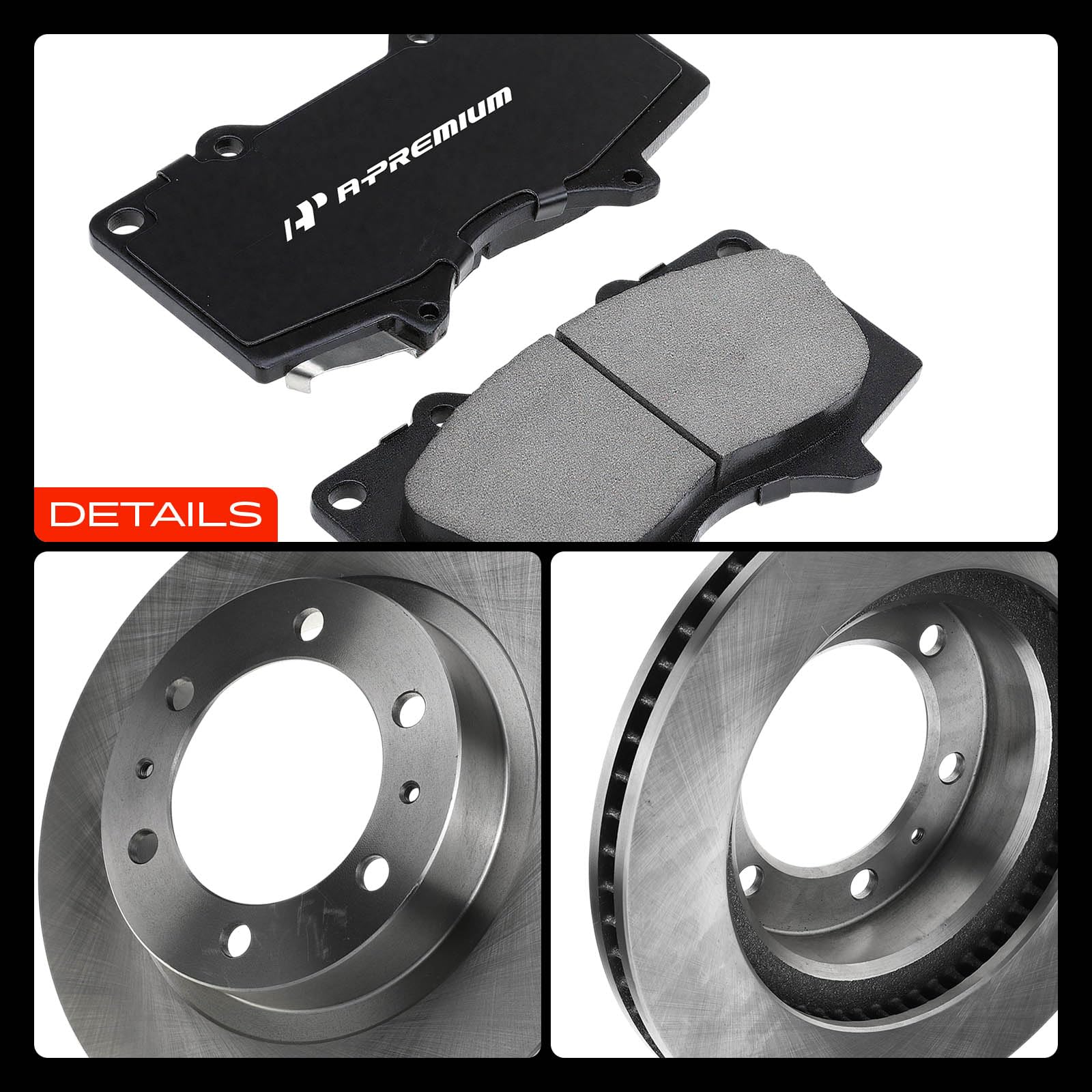 A-Premium rotors and pads staged in a garage to visualize home installation