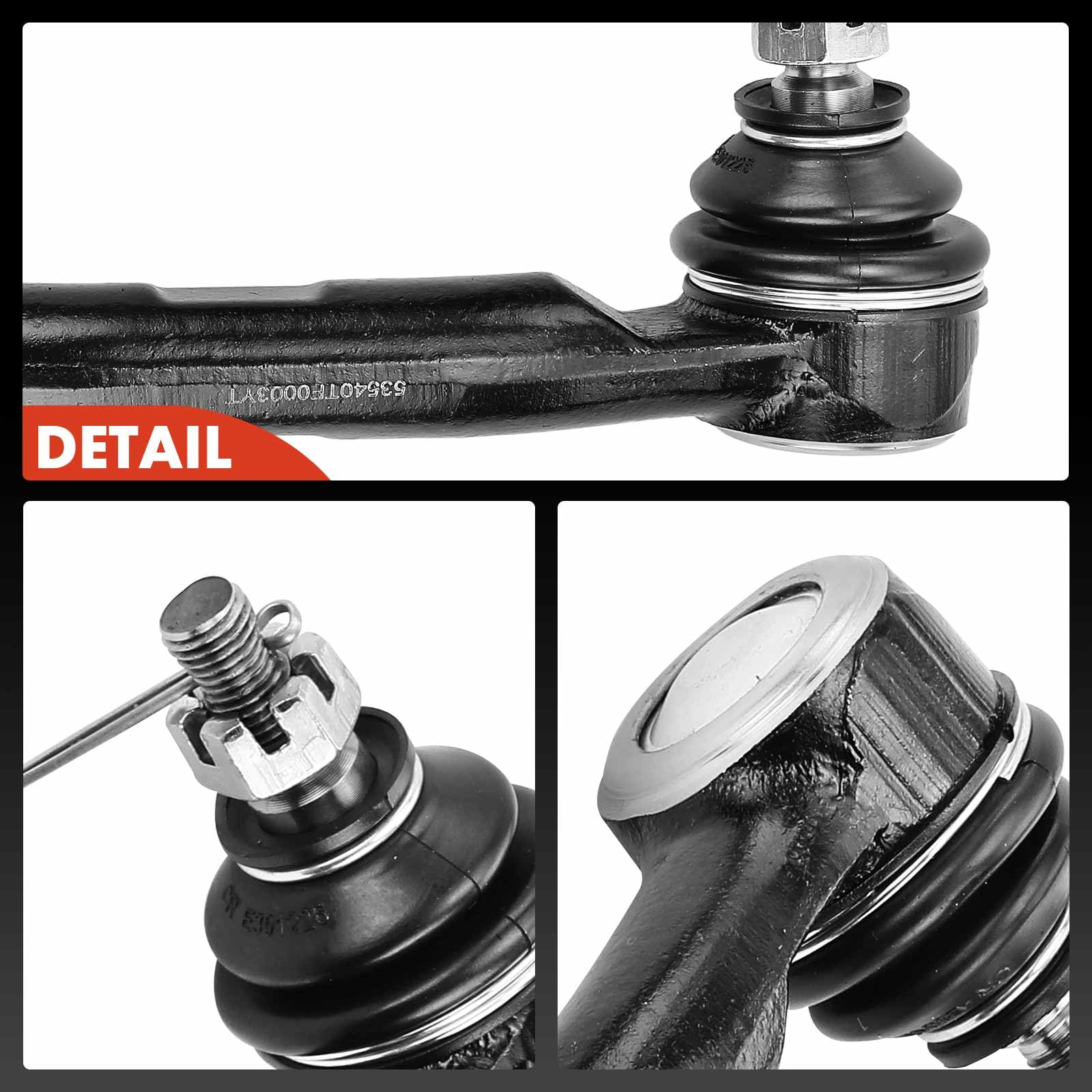 A-Premium tie rod end next to ruler showing accurate dimensions for fit verification