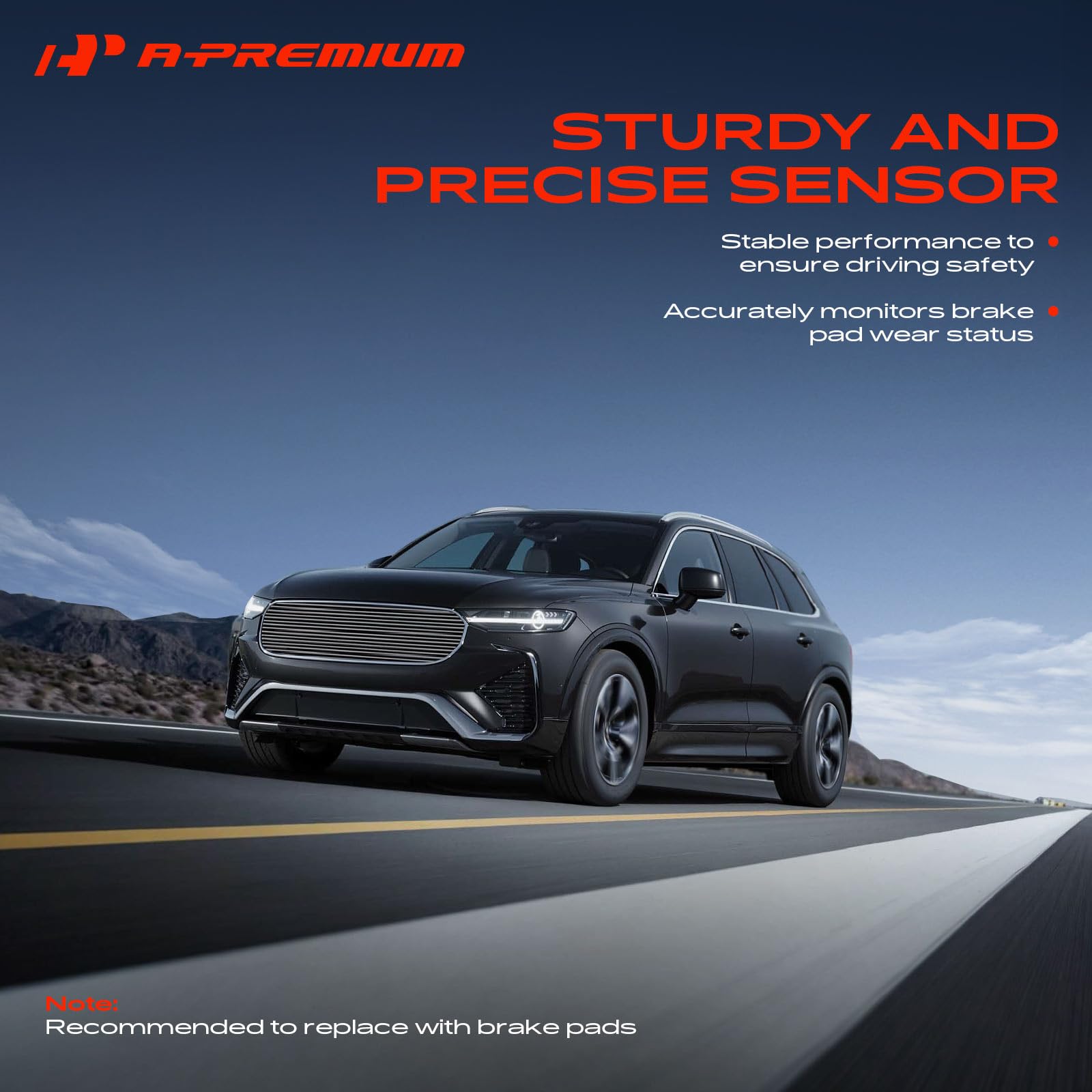 A-Premium sensors beside brake pads showing direct replacement benefit