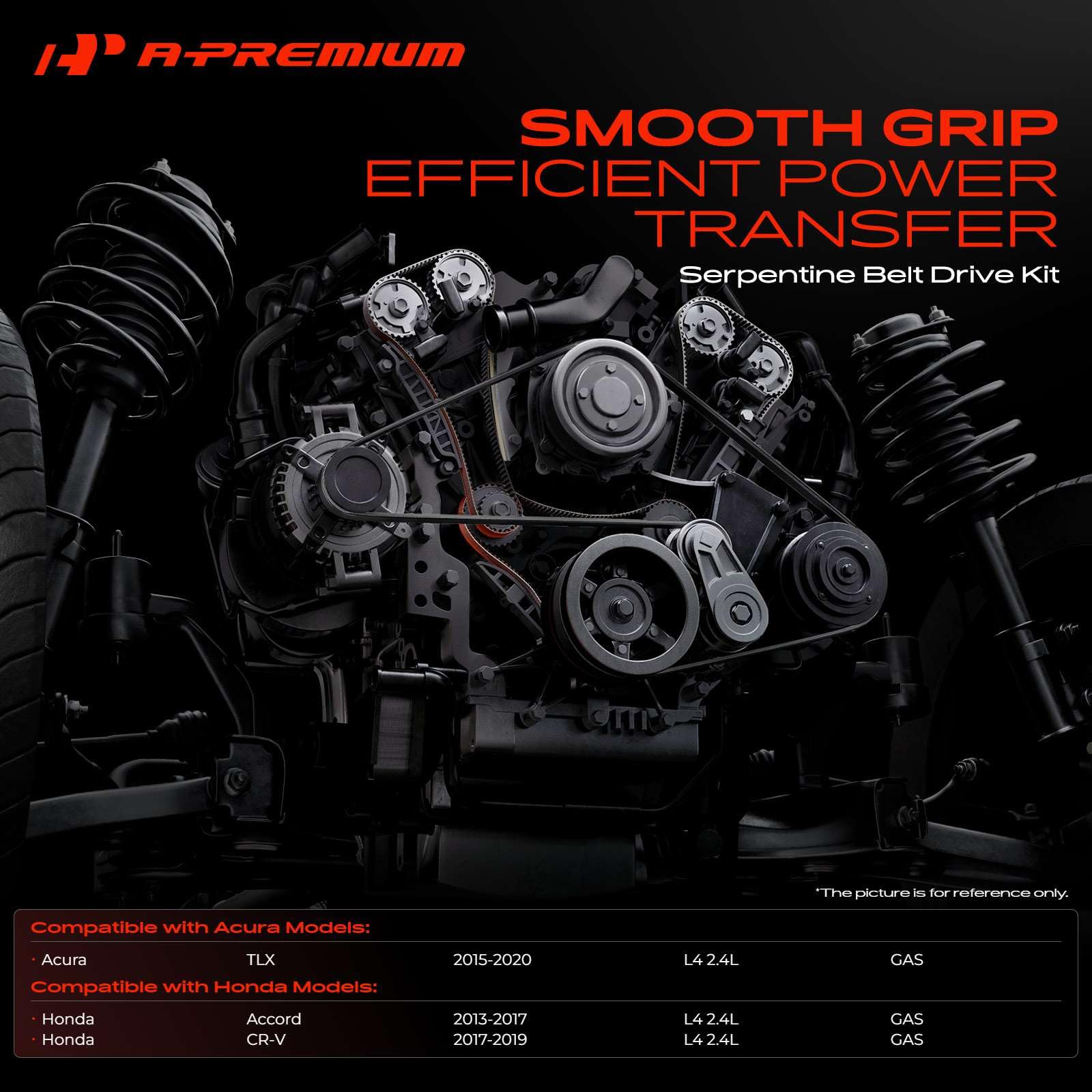 A-Premium serpentine belt close-up showing rib pattern for reliable grip