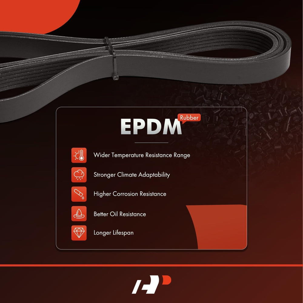 A-Premium belt laid by a scale showing 86.78 inch effective length for correct replacement