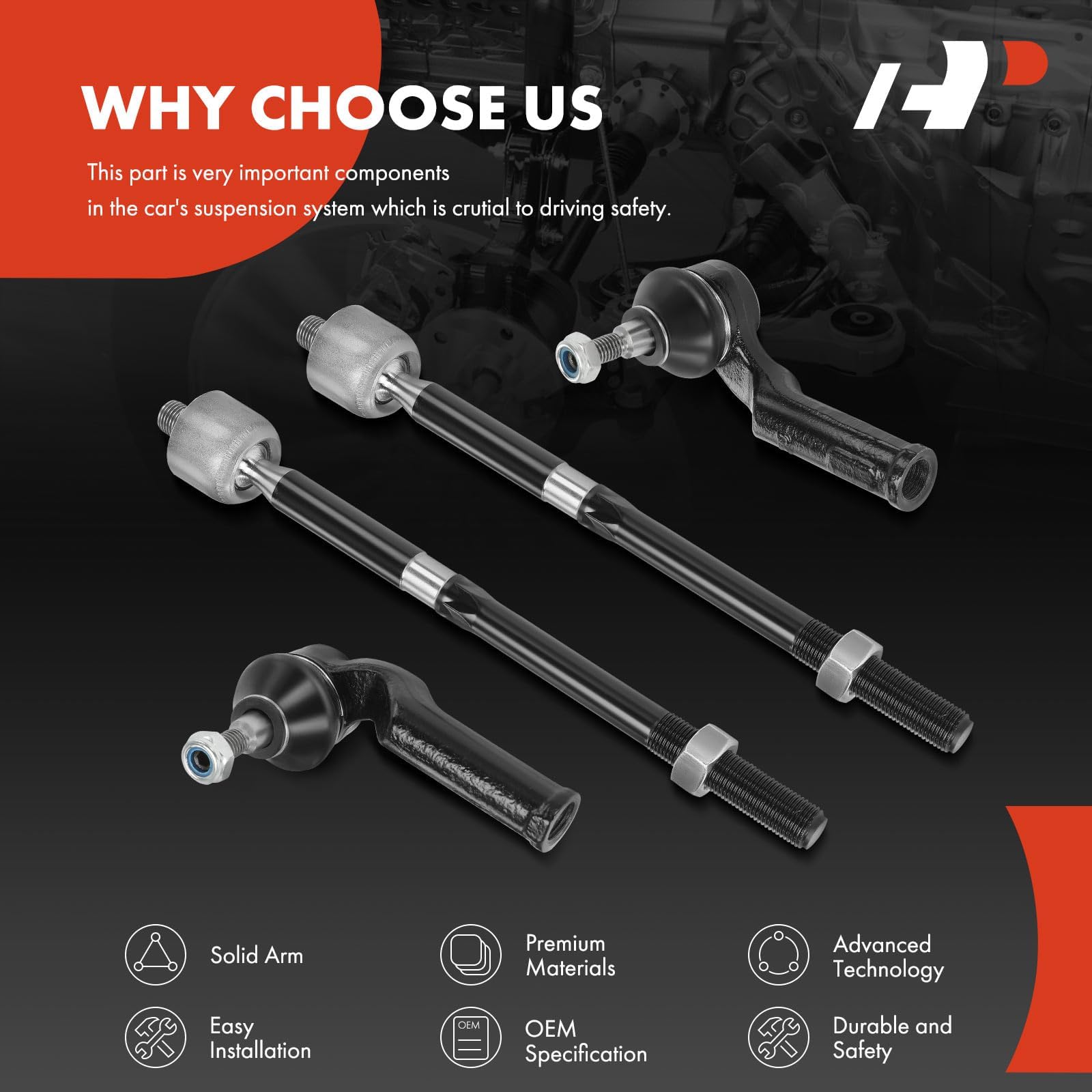 A-Premium comparison of old versus new tie rod ends showing wear reduction benefits