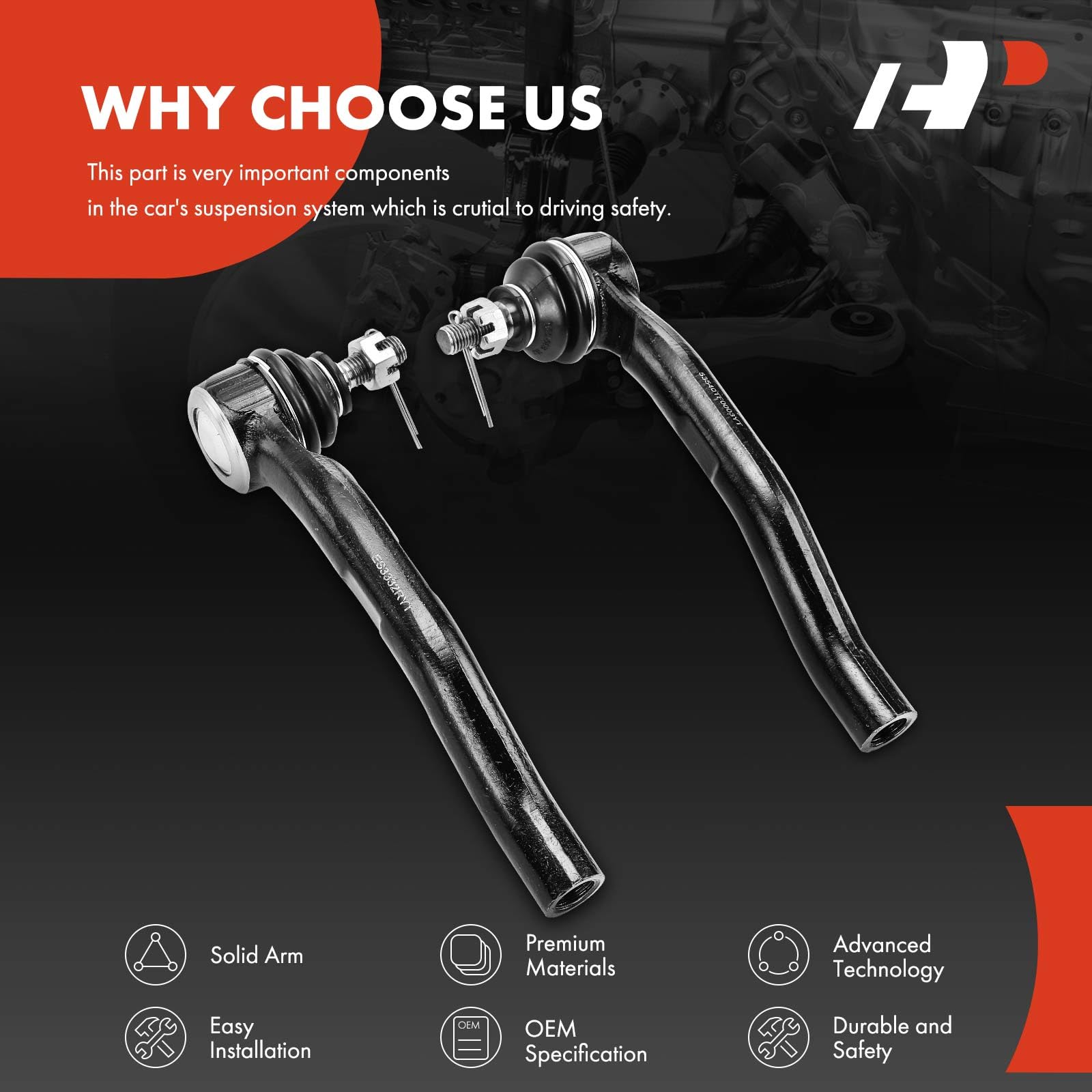 A-Premium side profile of tie rod end showing mounting stud for accurate installation