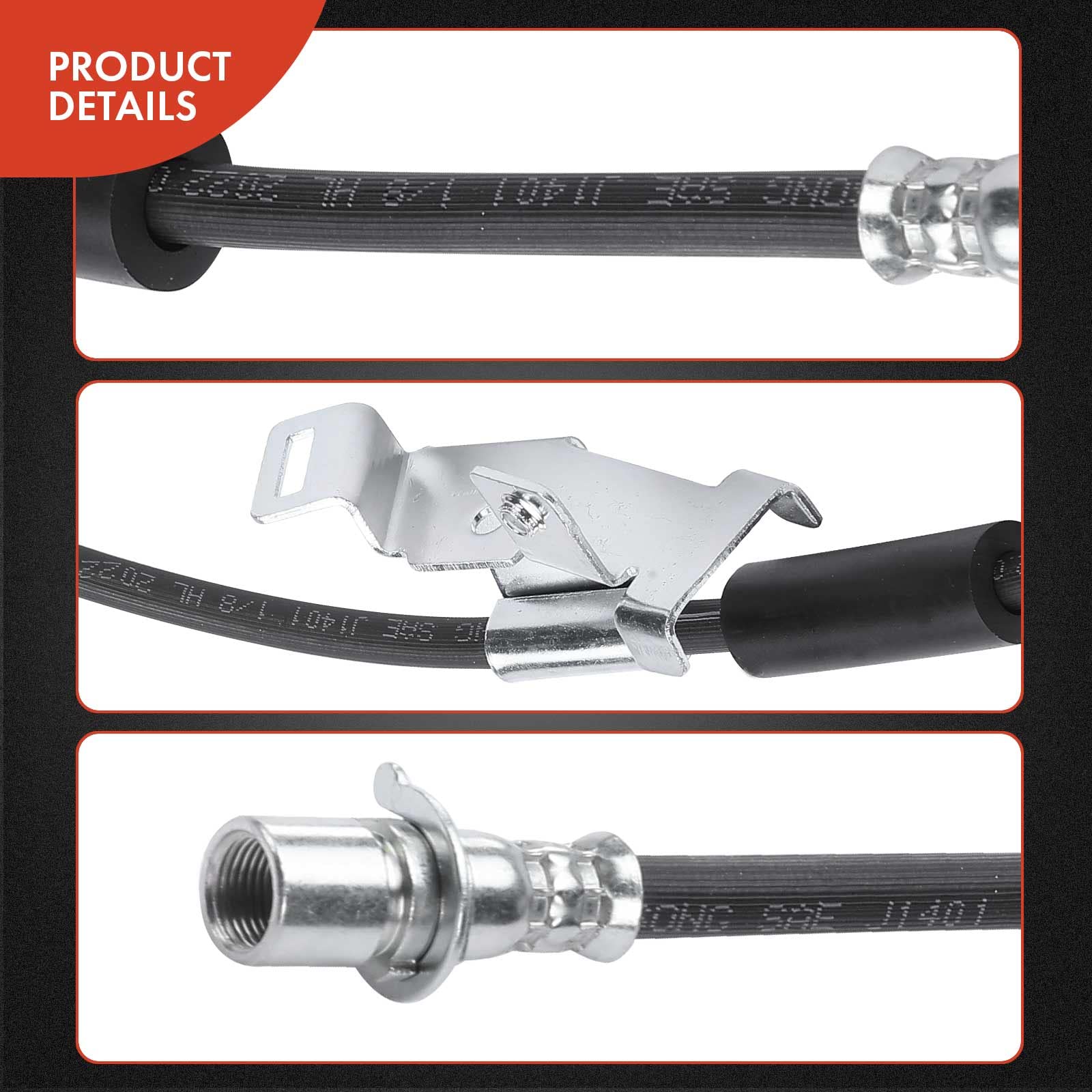 A-Premium hose beside ruler showing length and fitment confirmation benefit