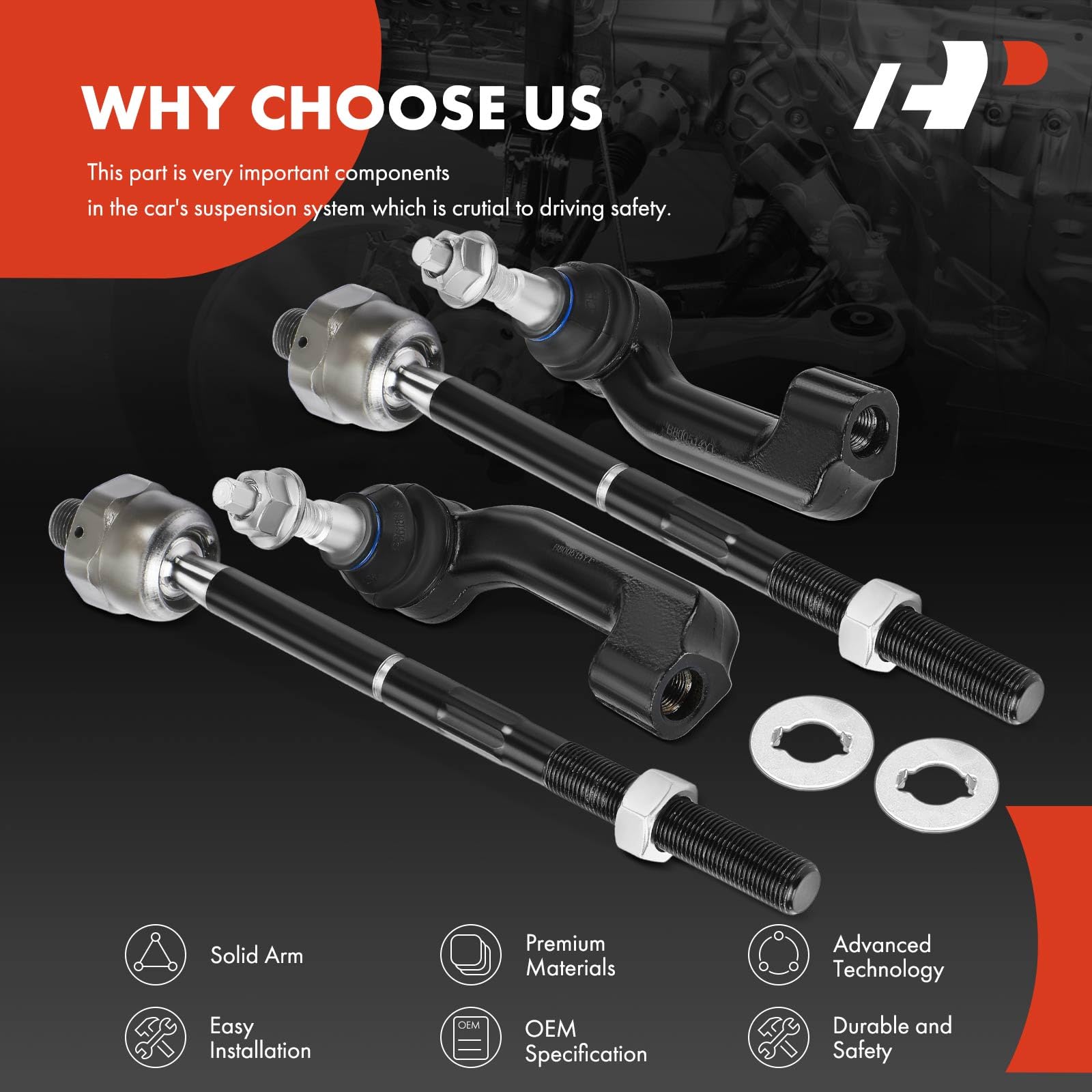 A-Premium tie rod next to ruler showing scale for correct part selection