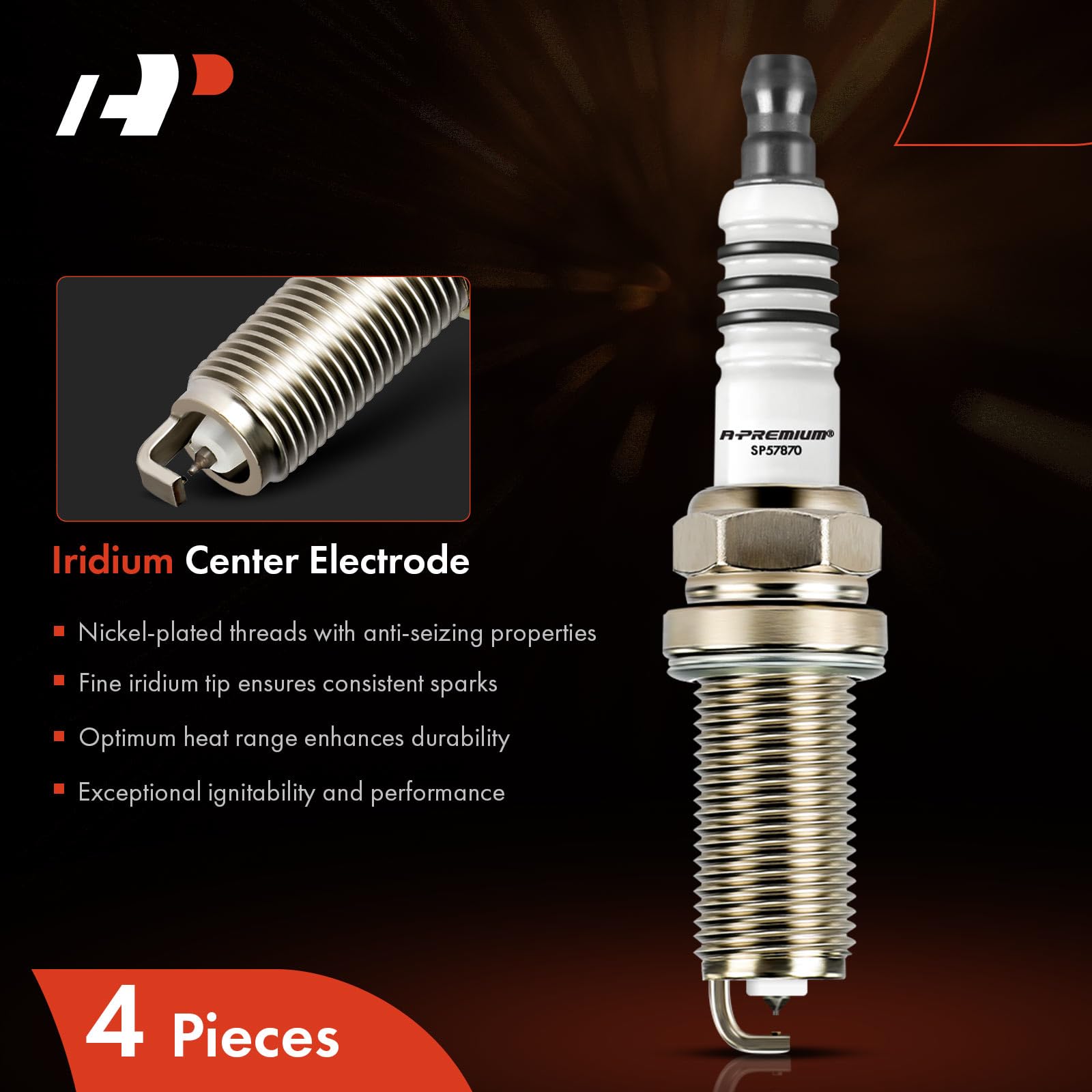 A-Premium side profile of a plug highlighting insulator and hex for correct fit and torque