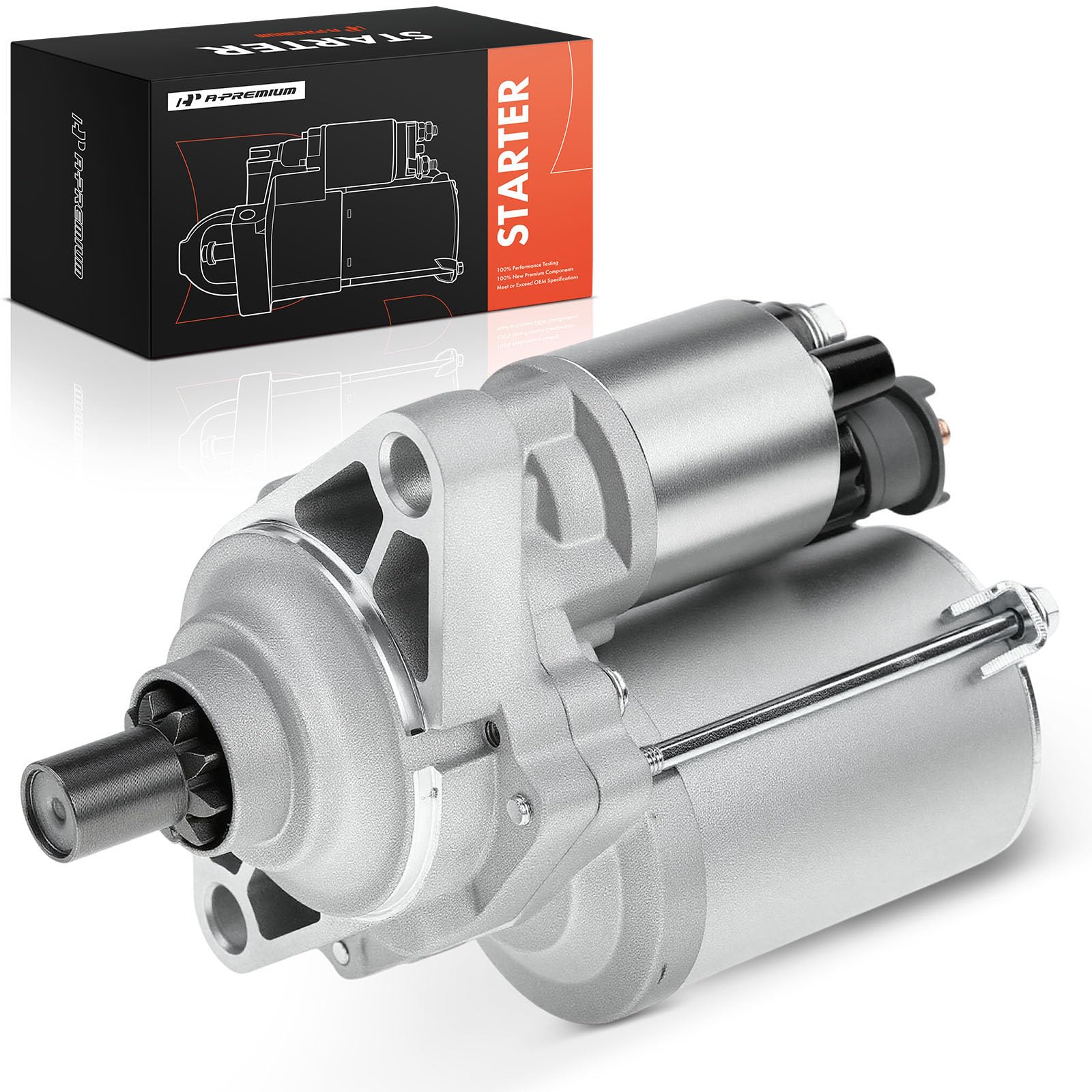 A-Premium starter front view showing compact housing for easy replacement