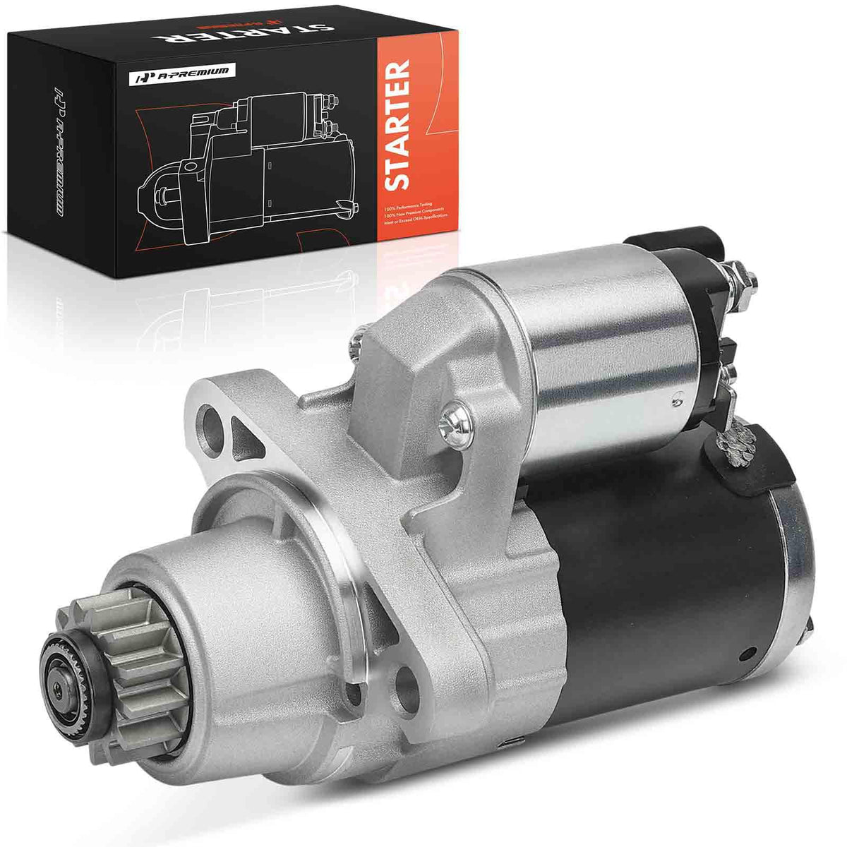 A-Premium starter front view showing overall shape and bolt locations for easy fit