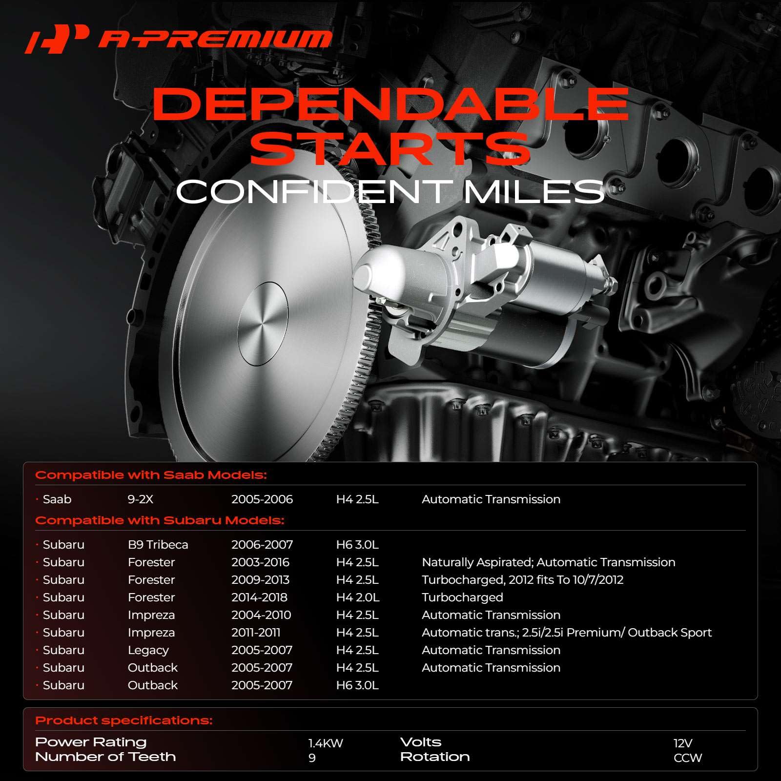 A-Premium starter pinion close-up showing nine teeth for reliable engagement