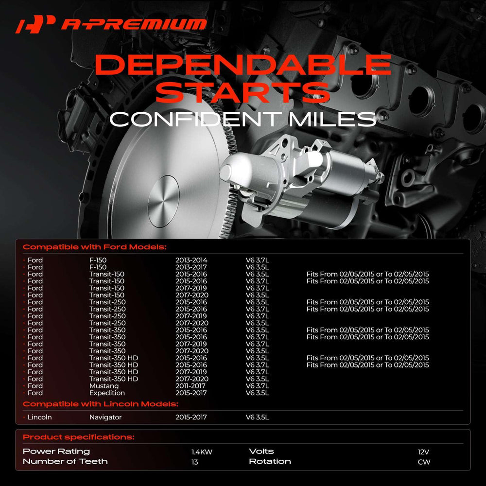A-Premium starter side mounting flange visible for easy alignment benefit