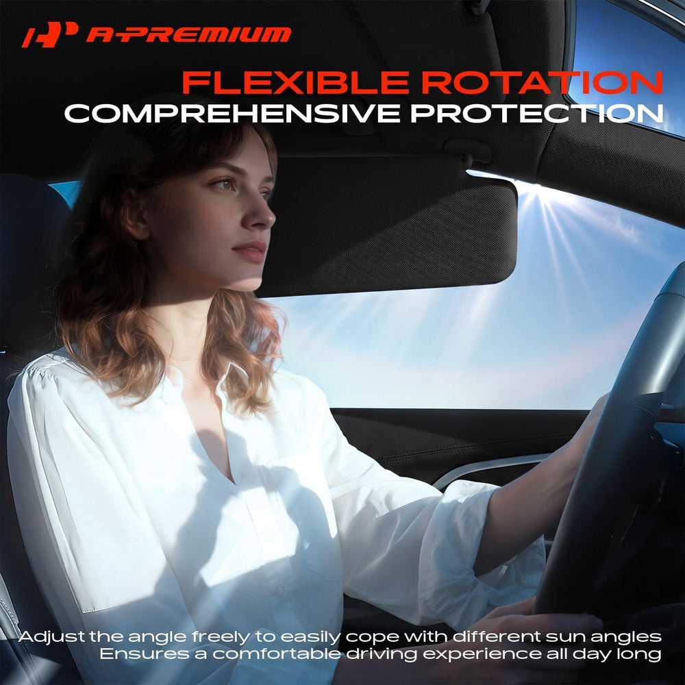 A-Premium visor next to ruler showing exact 14.17-inch length for correct fit benefit