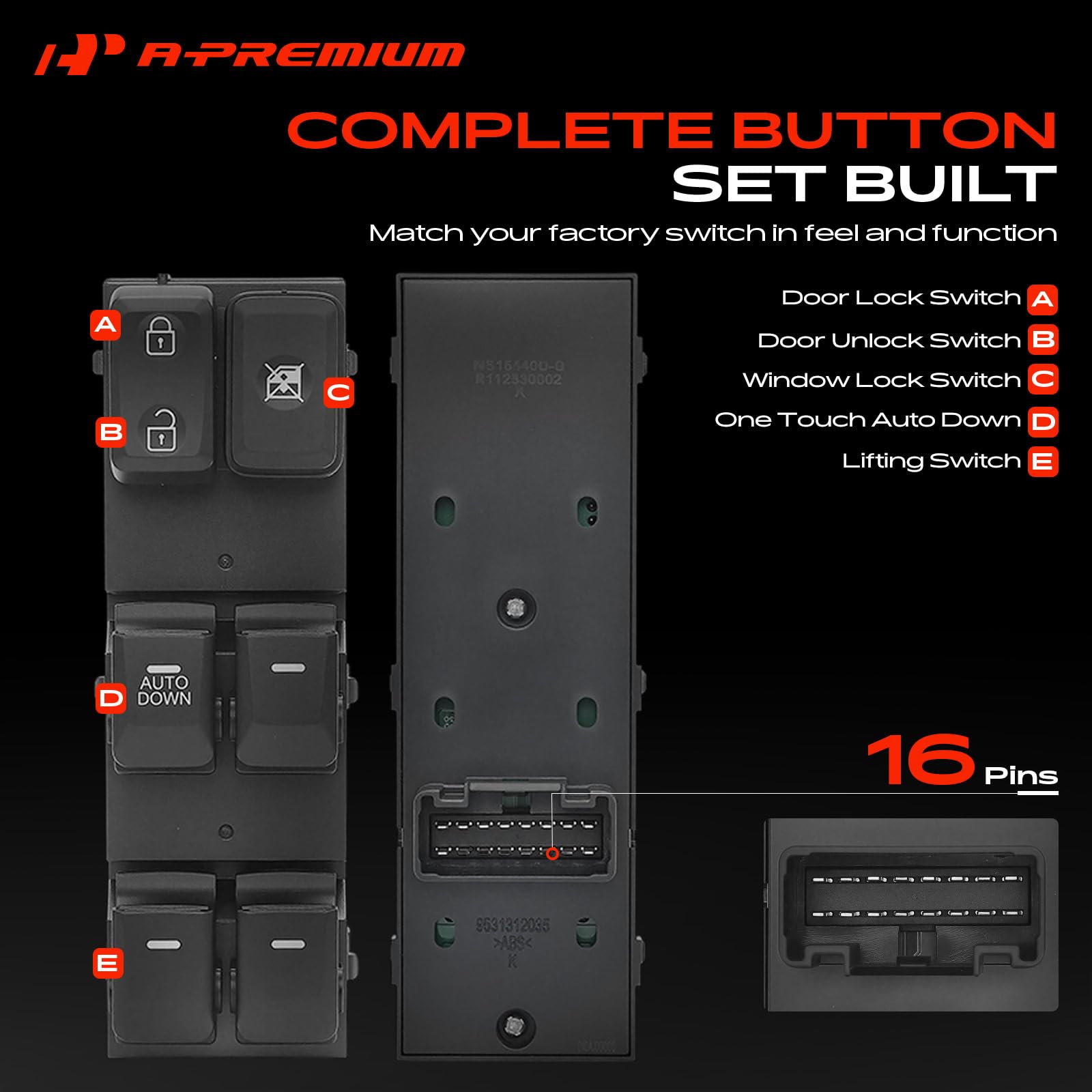 A-Premium switch illuminated blue backlight for improved night visibility