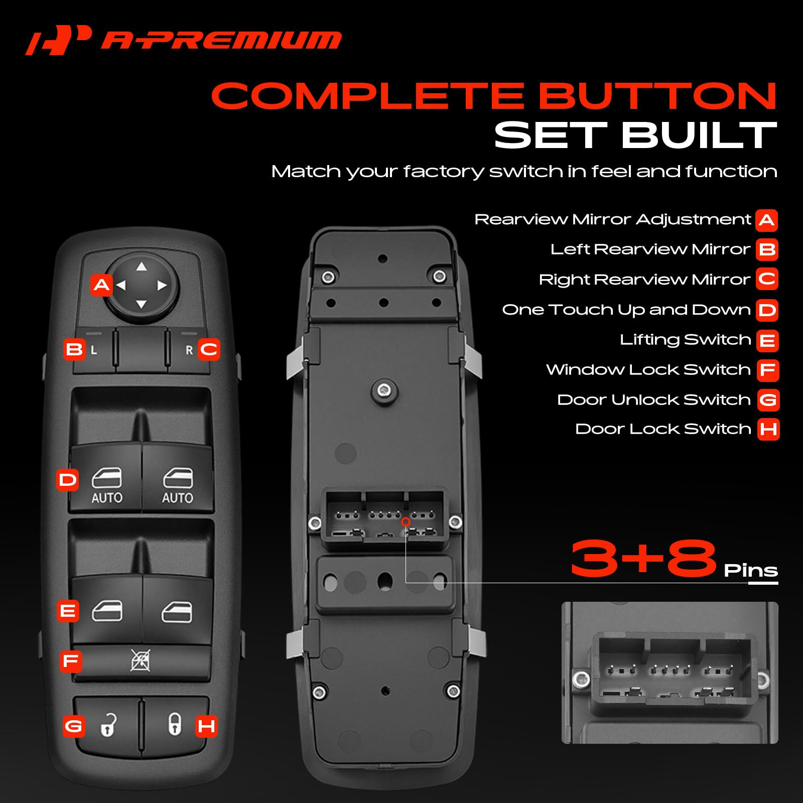 A-Premium switch mounted in door panel restoring driver control and easy access