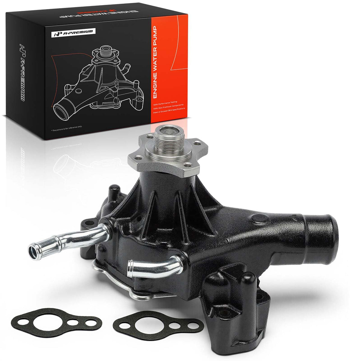A-Premium water pump front view showing fitment and benefits