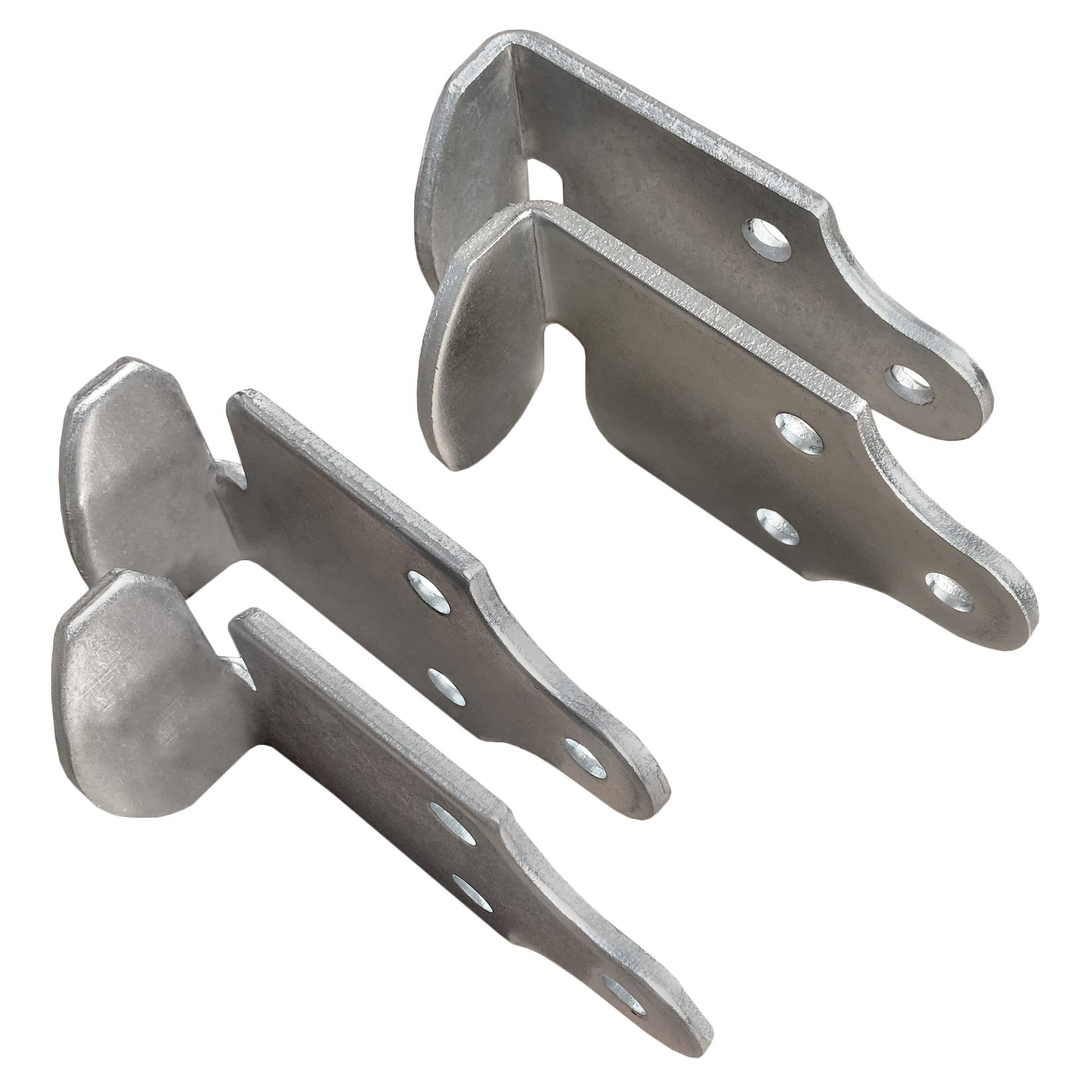 A.A close-up showing bracket hole pattern and zinc finish for corrosion resistance