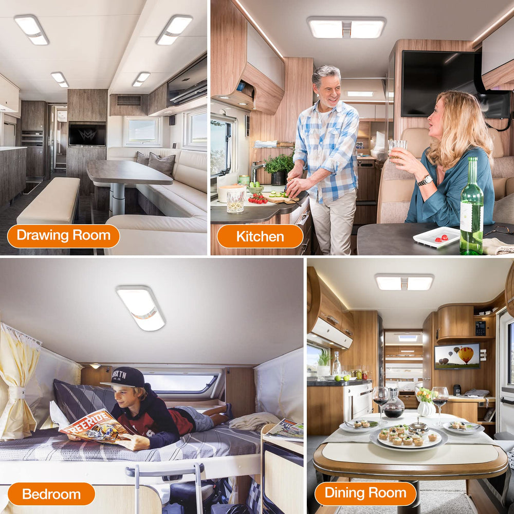 Aaleds mounted in an RV ceiling illustrating practical cabin illumination