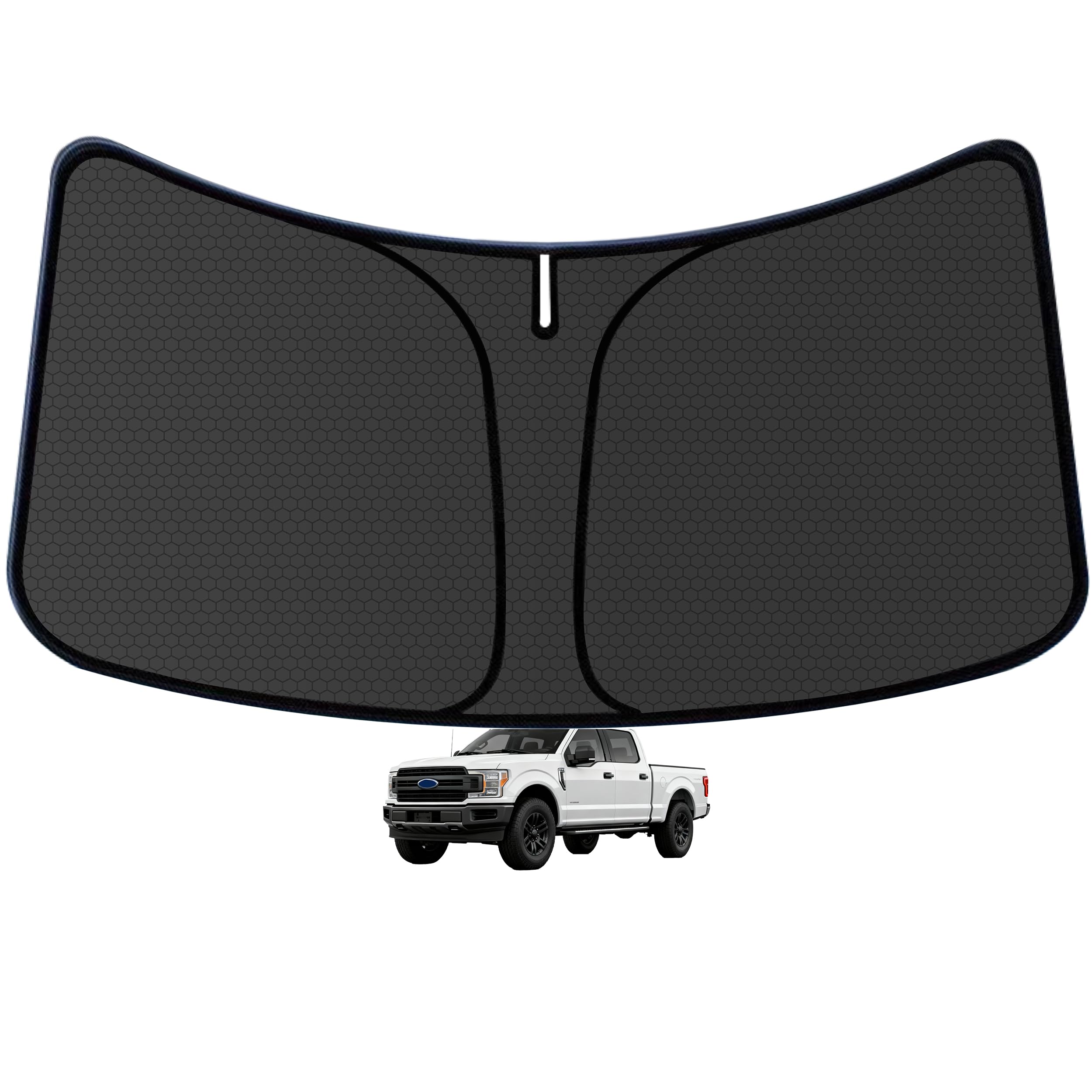 aatoppus F150 front view installed showing full windshield coverage and cooler cabin