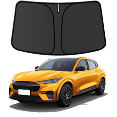 aatoppus front view of sun shade fitted to Mustang Mach‑E blocks sun
