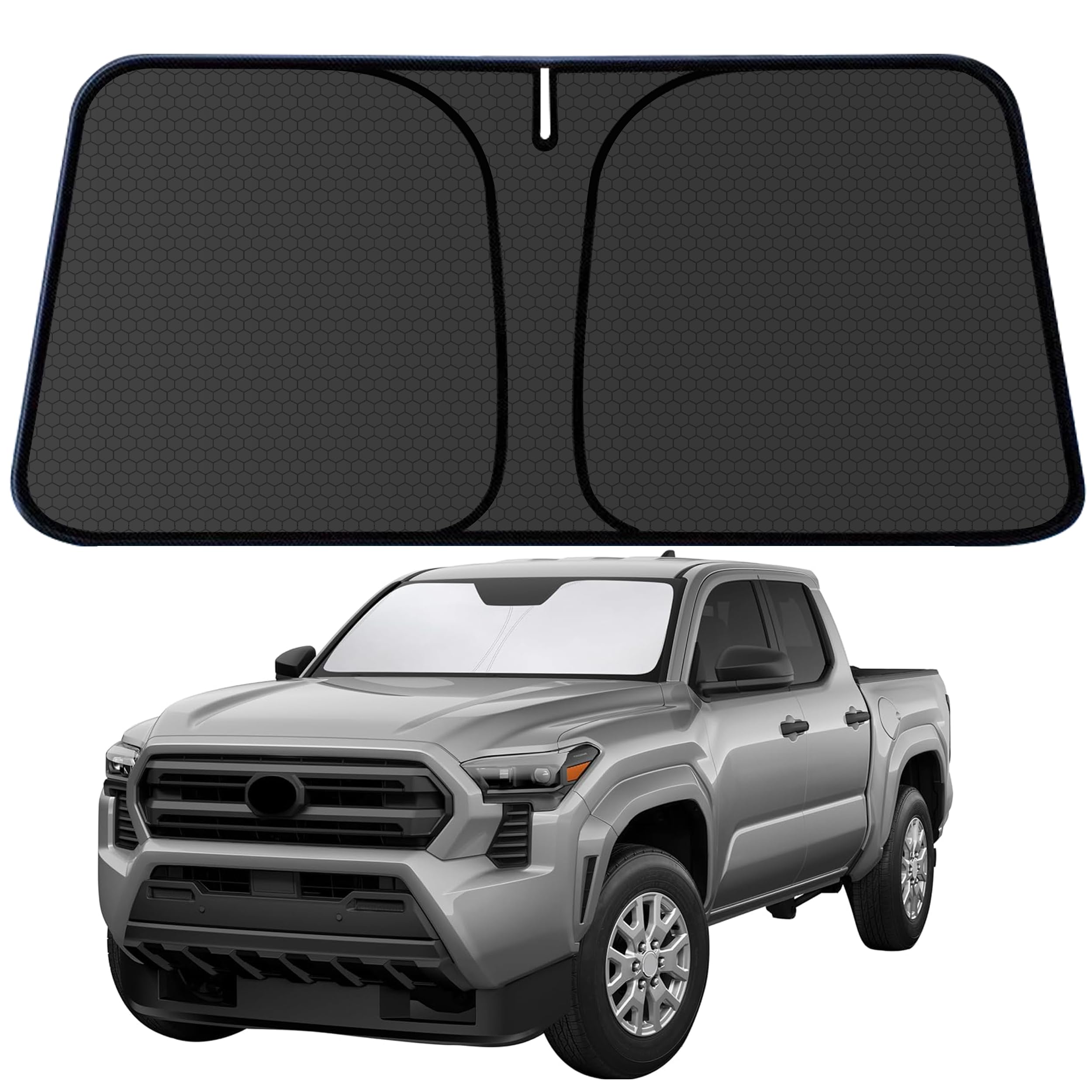 aatoppus Tacoma front view showing full windshield coverage and sun protection benefit