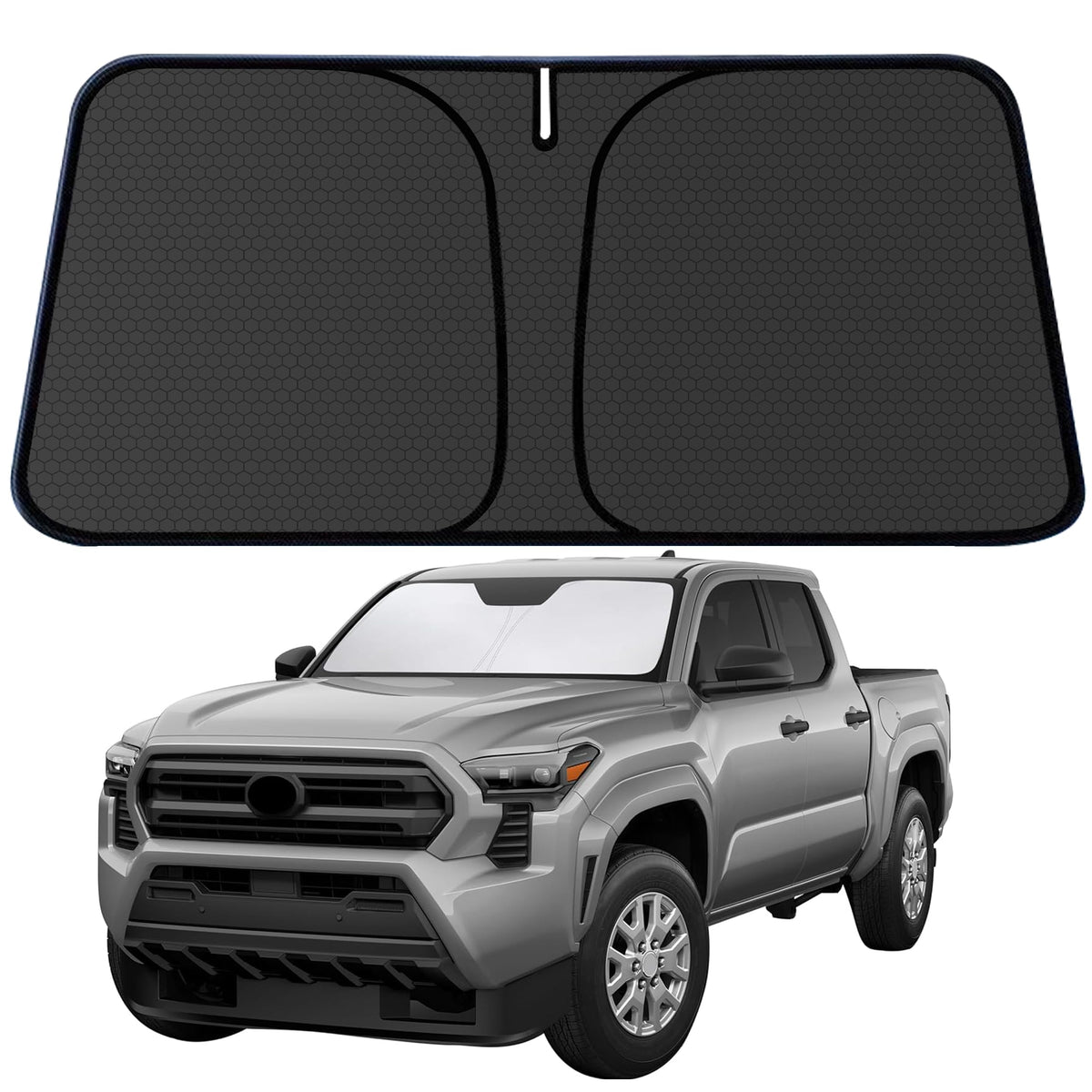 aatoppus Tacoma front view showing full windshield coverage and sun protection benefit