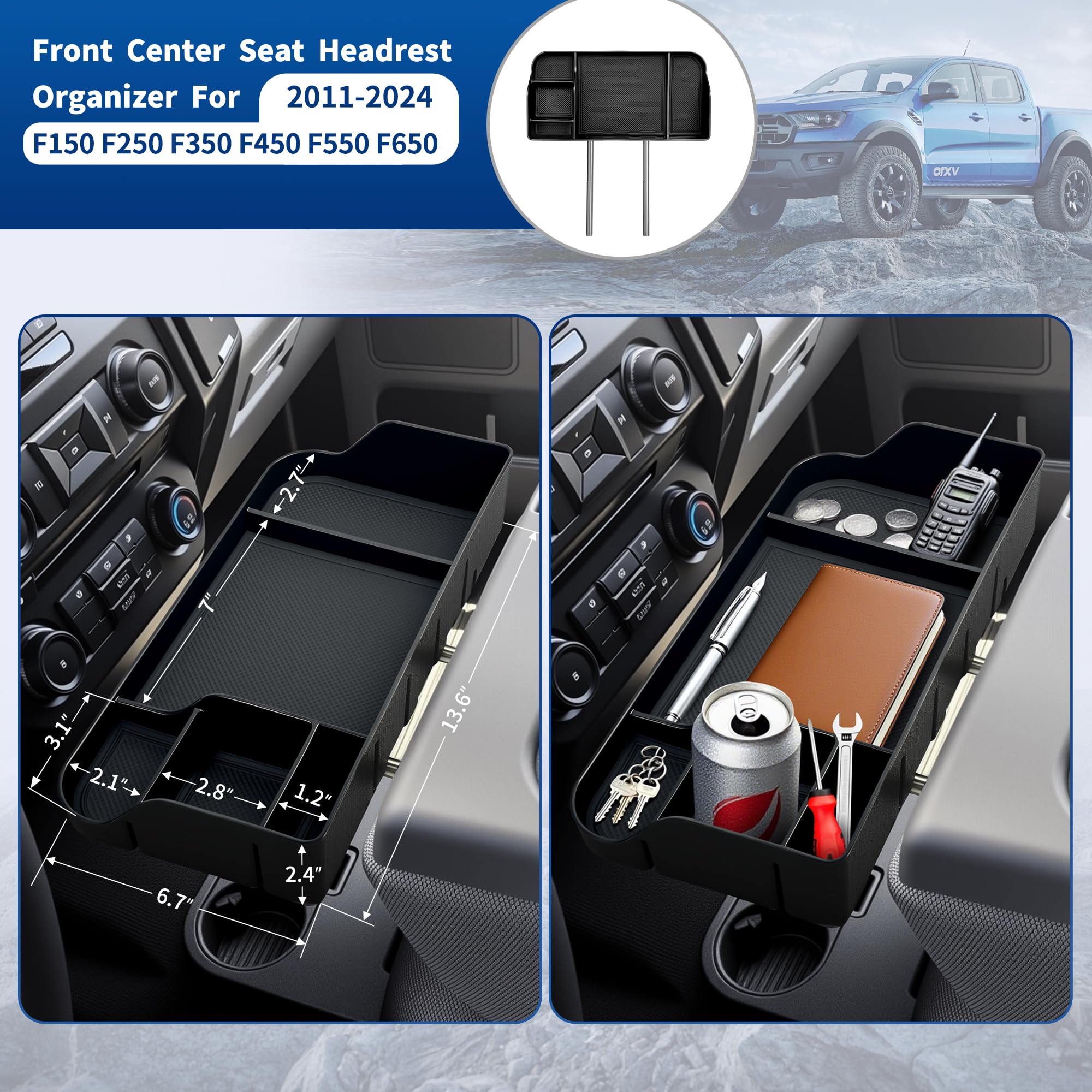 ABAGAEL phone slot and storage compartment holding a smartphone and keys for easy access