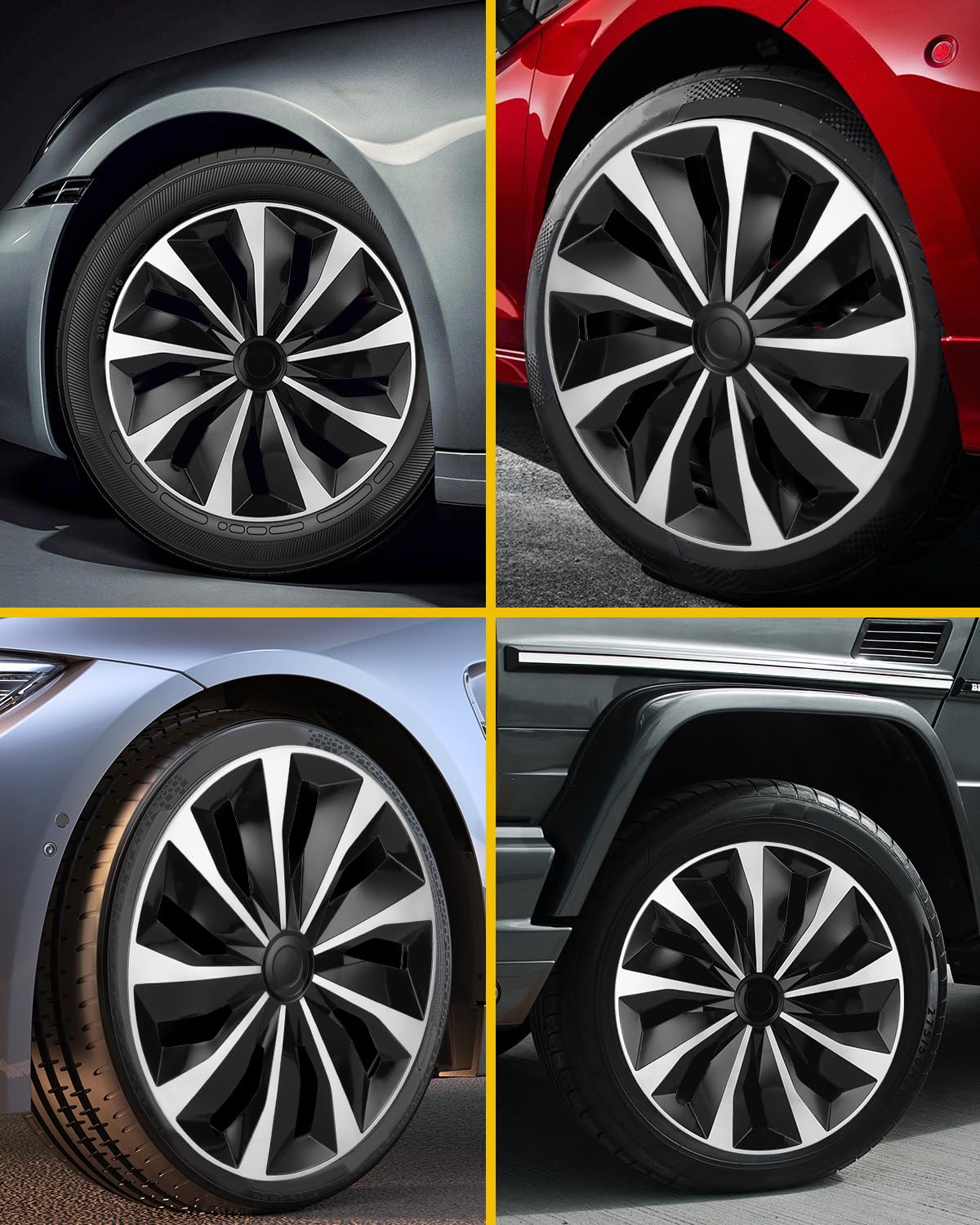 ABX hubcap texture and finish closeup showing glossy surface for easy cleaning