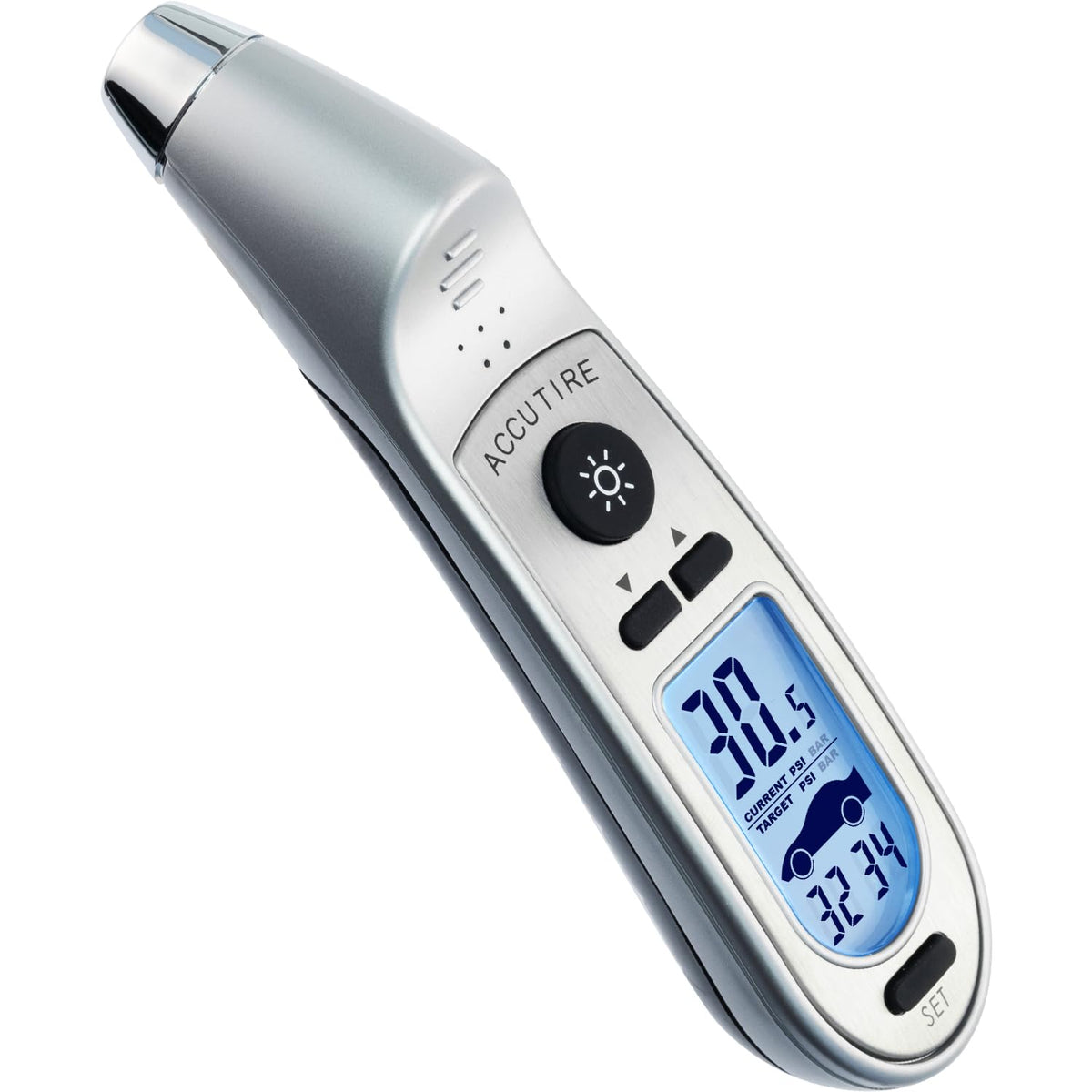 Accutire front view showing gauge face and easy grip for quick checks