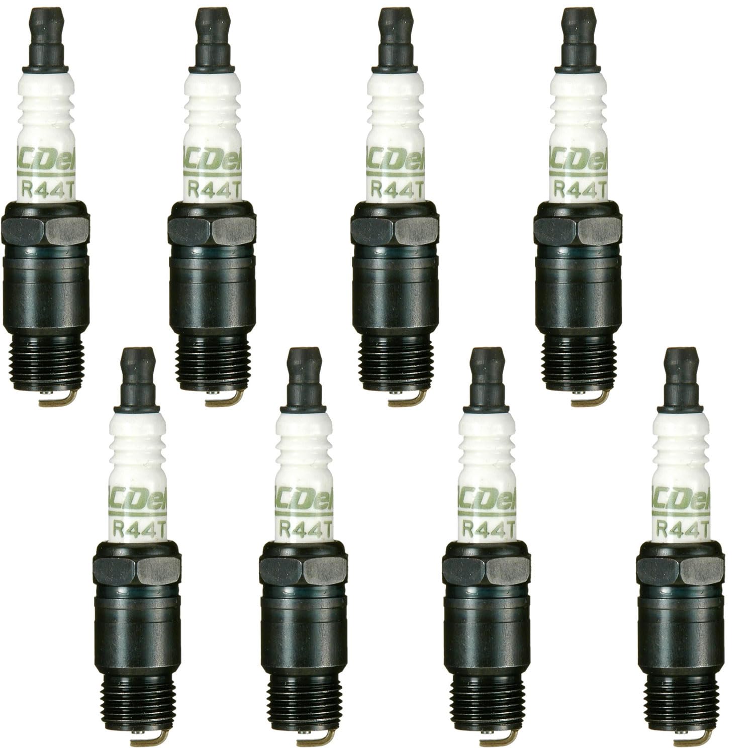 ACDelco R44T front packaging showing eight spark plugs and benefits