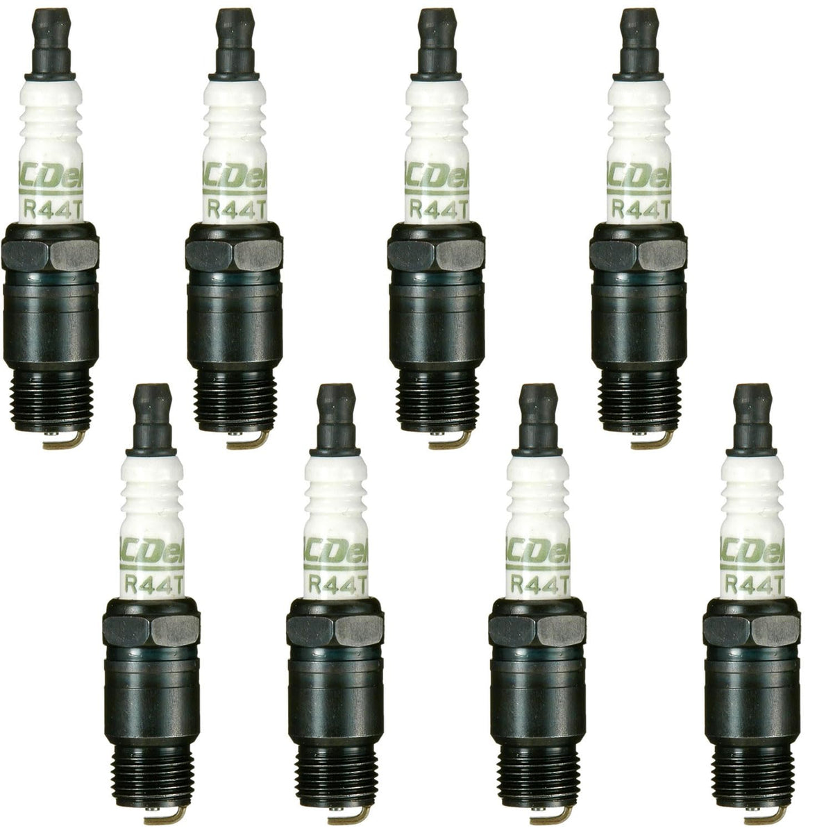 ACDelco R44T front packaging showing eight spark plugs and benefits