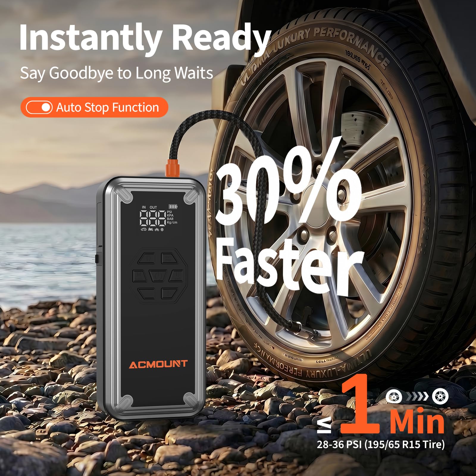 Acmount W160 LCD display and control buttons showing pressure and battery readouts