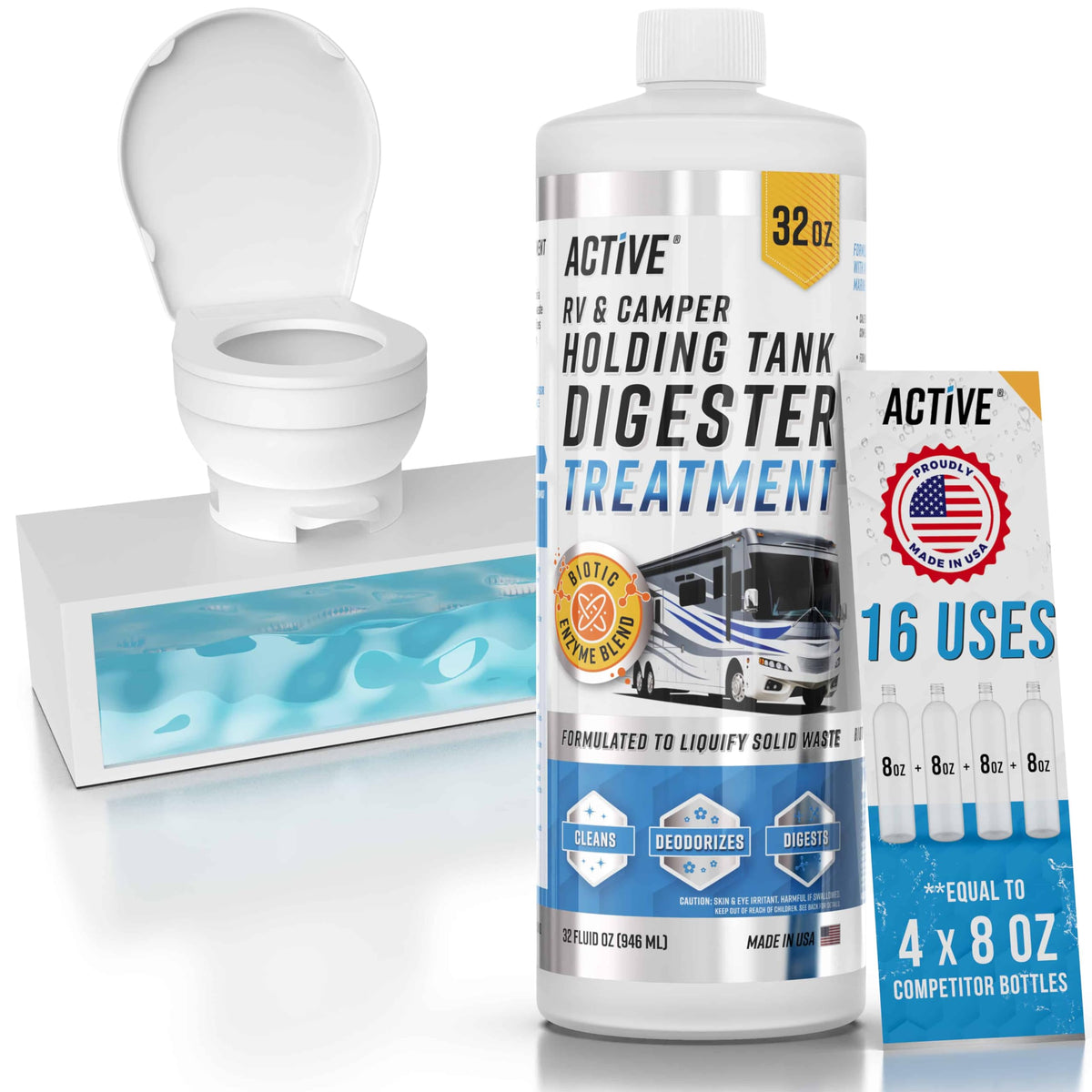 ACTIVE 32oz bottle front label showing product name and uses, convenient storage benefit