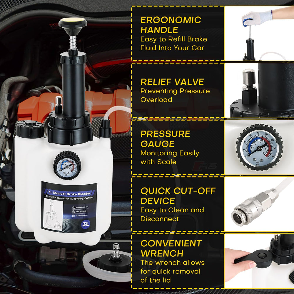 Acymner four reservoir adapters arranged to show fit options for many vehicles