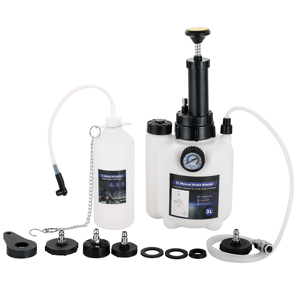Acymner front view of pump and 1L bottle showing compact design and easy setup