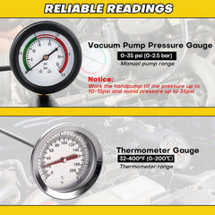 Acymner pressure gauge and pump detail providing accurate leak detection