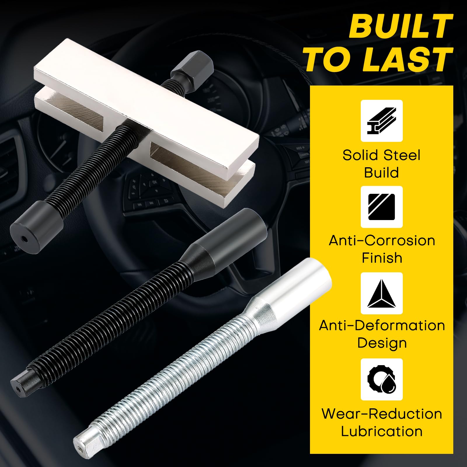 Acymner puller installed on steering column demonstrating safe wheel removal