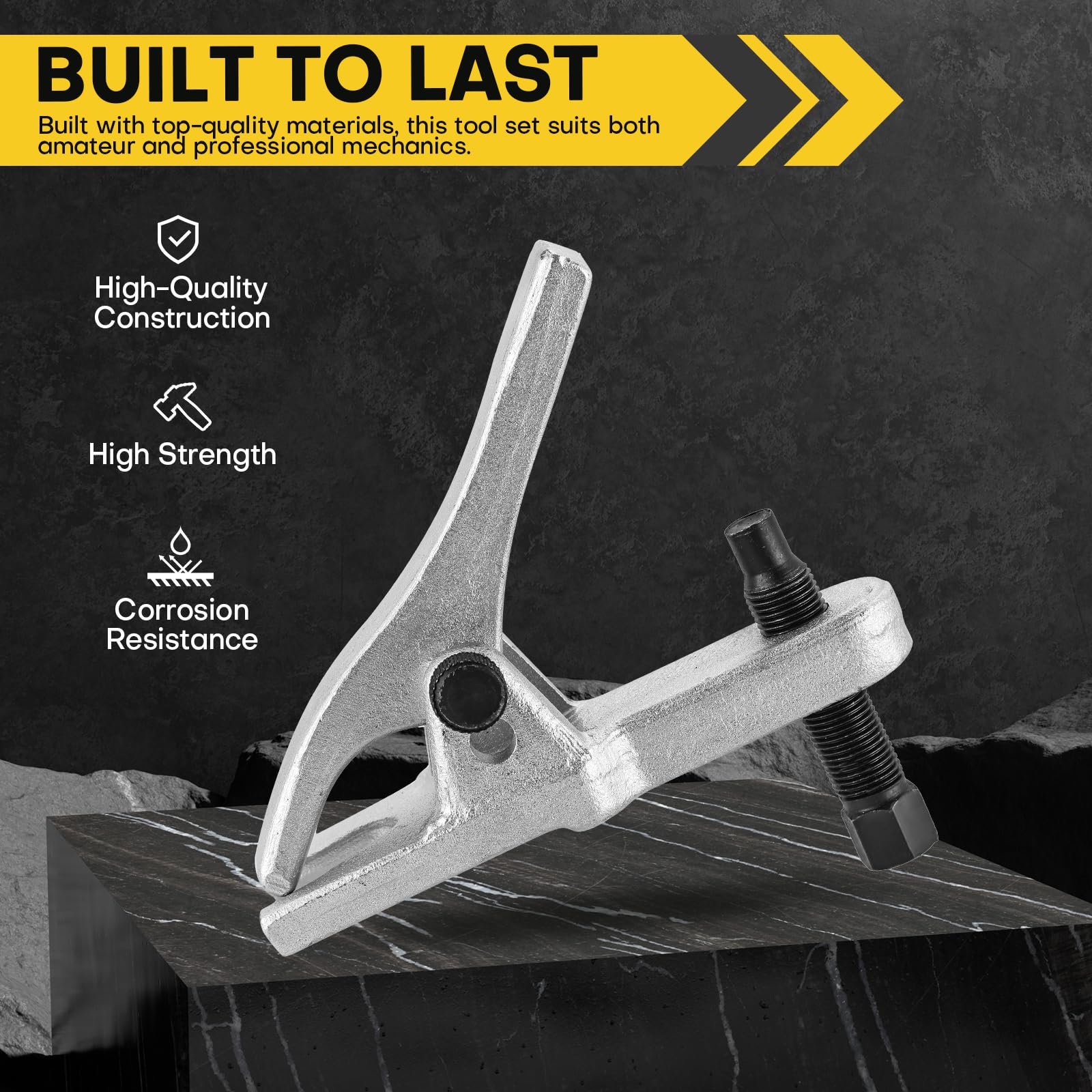 Acymner tie rod end puller attached to steering linkage demonstrating safe extraction