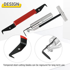 Acymner tools in use cutting windshield adhesive to help cleanly separate bonded auto glass