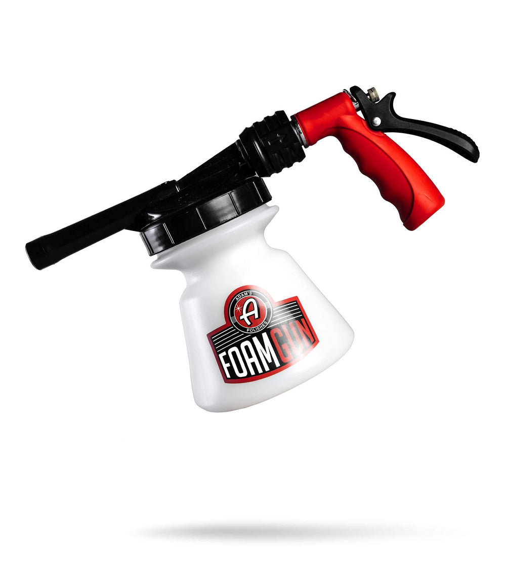 Adam's Polishes front view of foam gun showing ergonomic handle and bottle, easy control